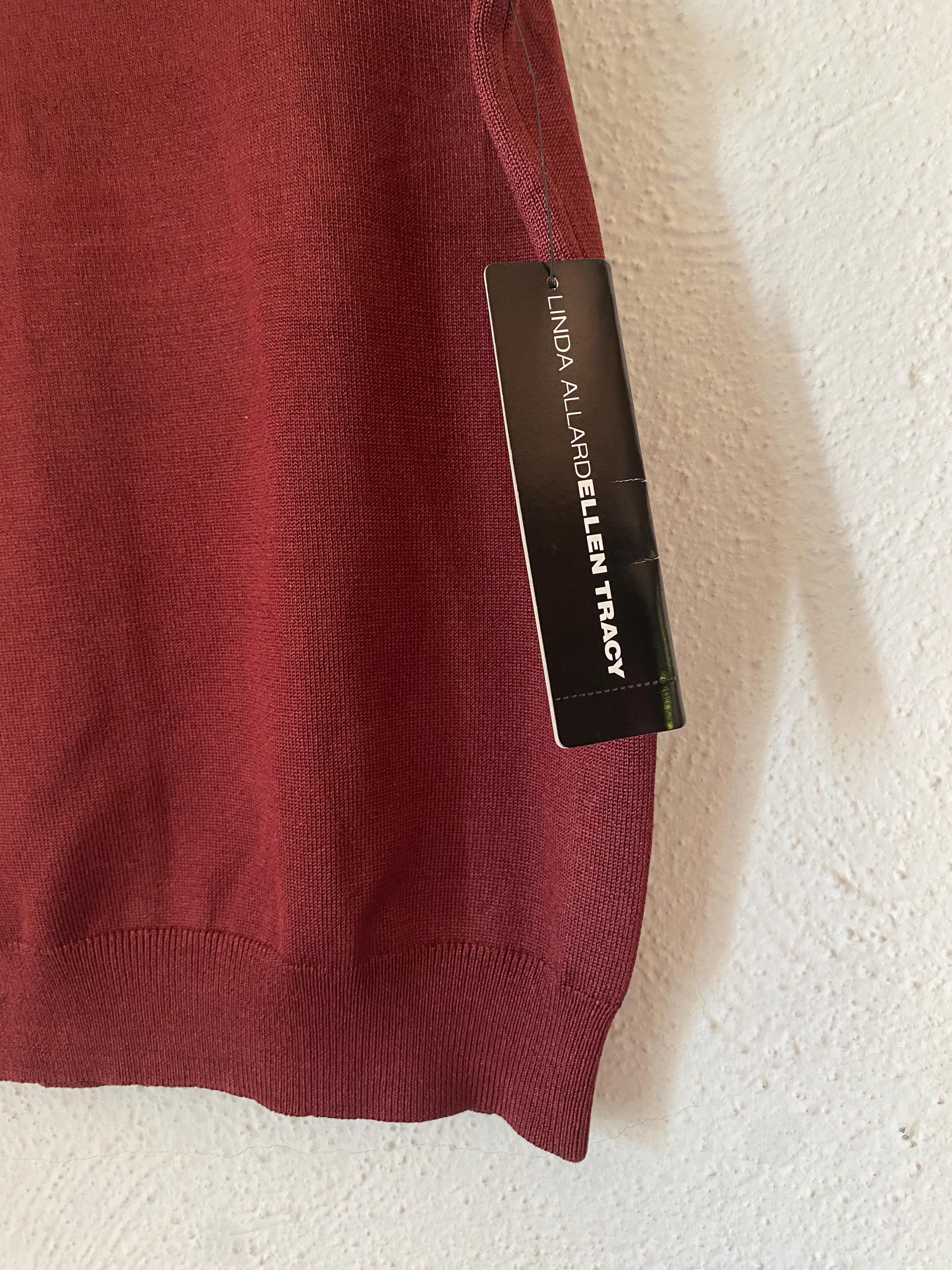 Linda Allard Ellen Tracy Silk Blend Knit Sweater Tank Top Sleeveless Turtleneck Deep Red Oxblood Maroon Shirt Size X Plus Size NWT
