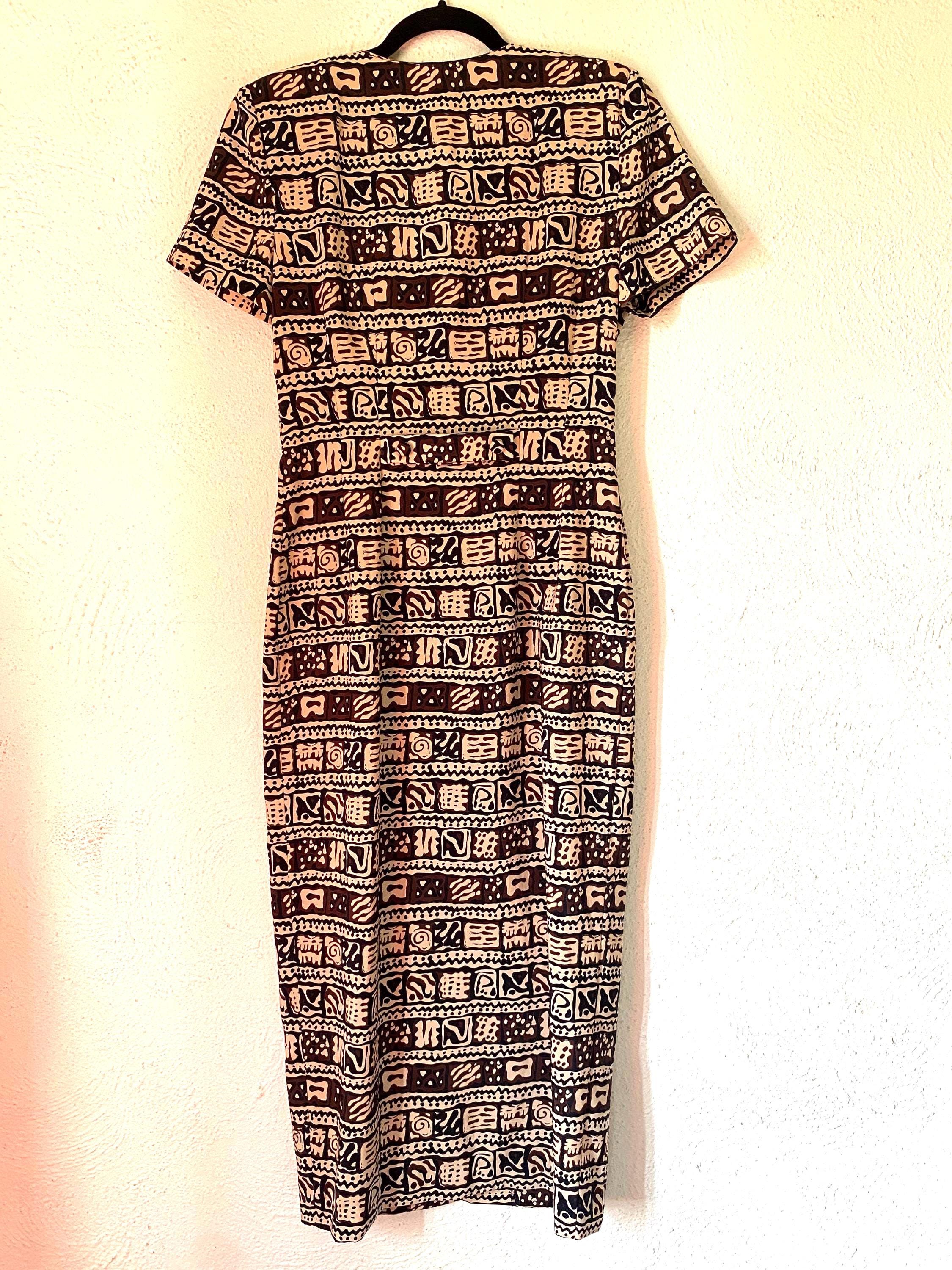 Vintage Maggy London 80s 90s Graphic Geo Print Maxi Button Down Dress Size 6
