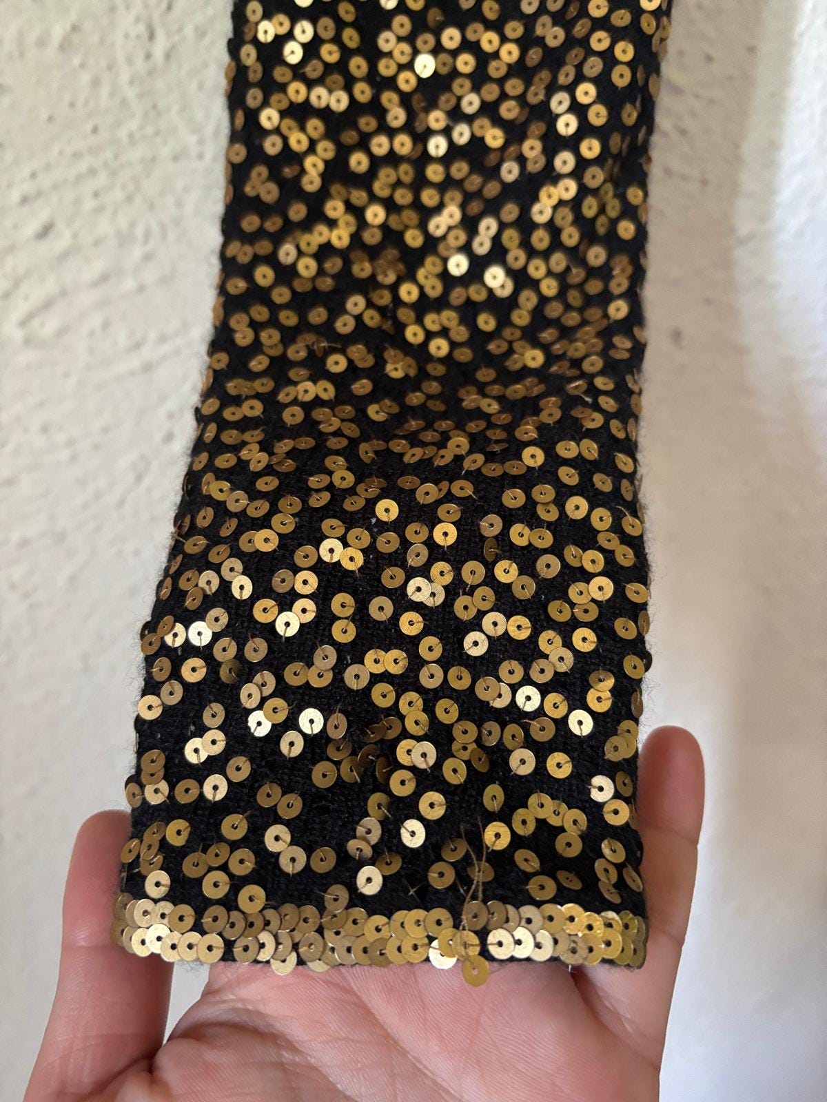 Donna Karan Collection Cashmere Silk Gold Sequin Shoulder Shrug Sweater Cardigan Medium