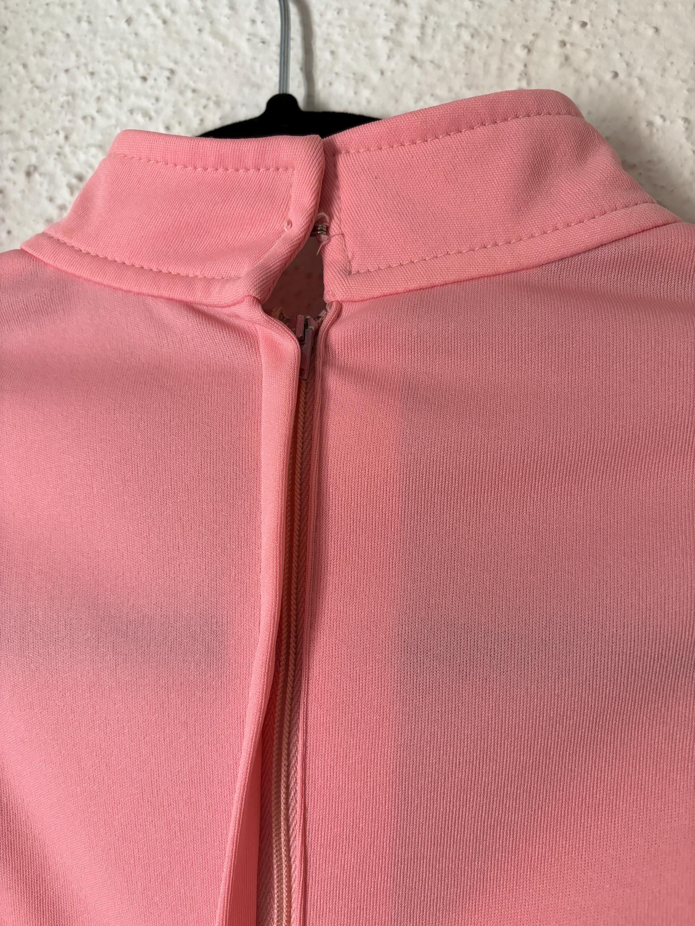 Romantic Pink Ruffled 1970s Maxi Dress Bubble Sleeve Sheer High Neck Embroidered Detail Size Small Medium