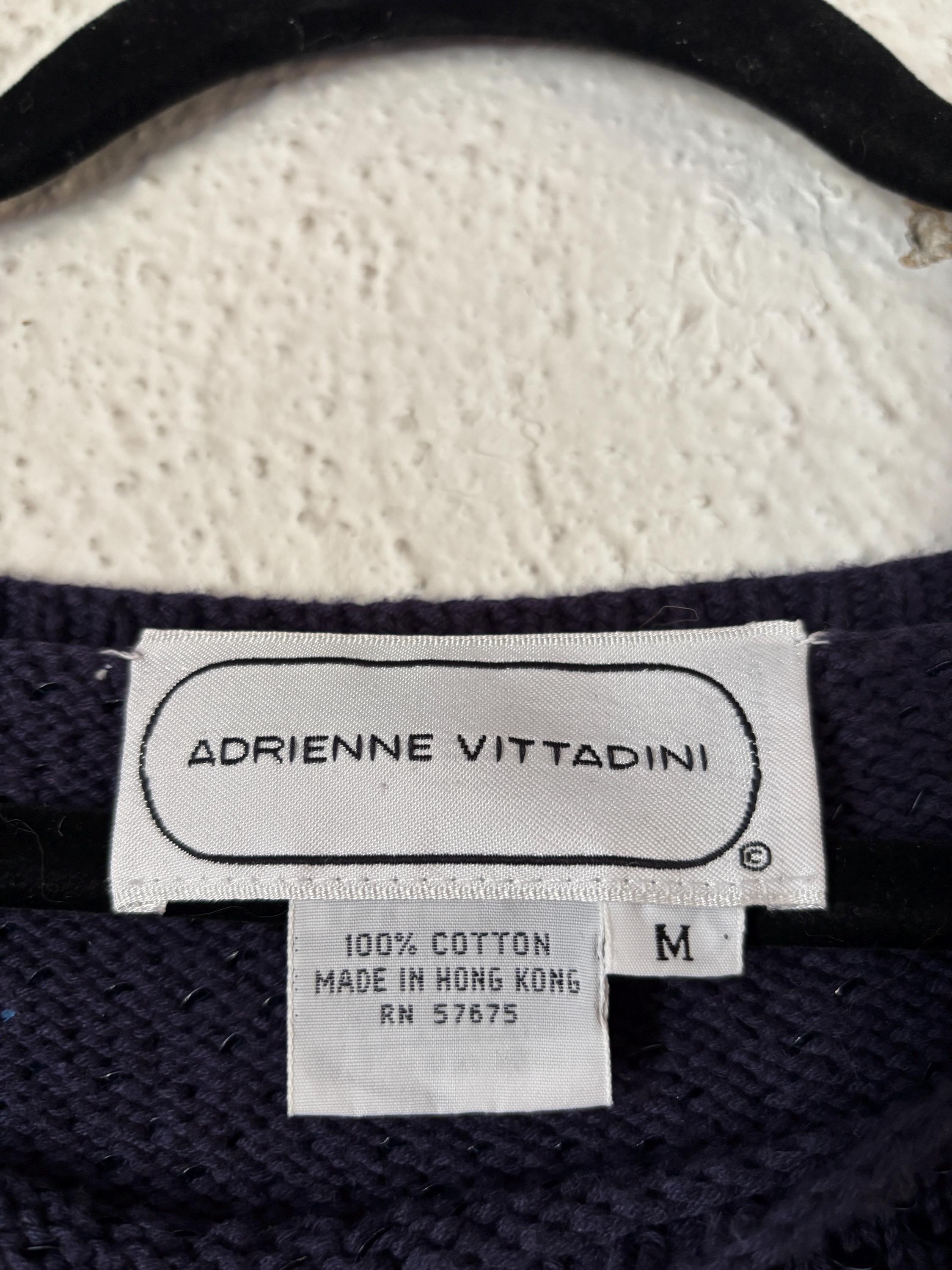 Sequined Navy Blue and White Striped Long Tunic Sweater by Adrienne Vittadini 80s 90s Cotton Medium Preppy Elegant