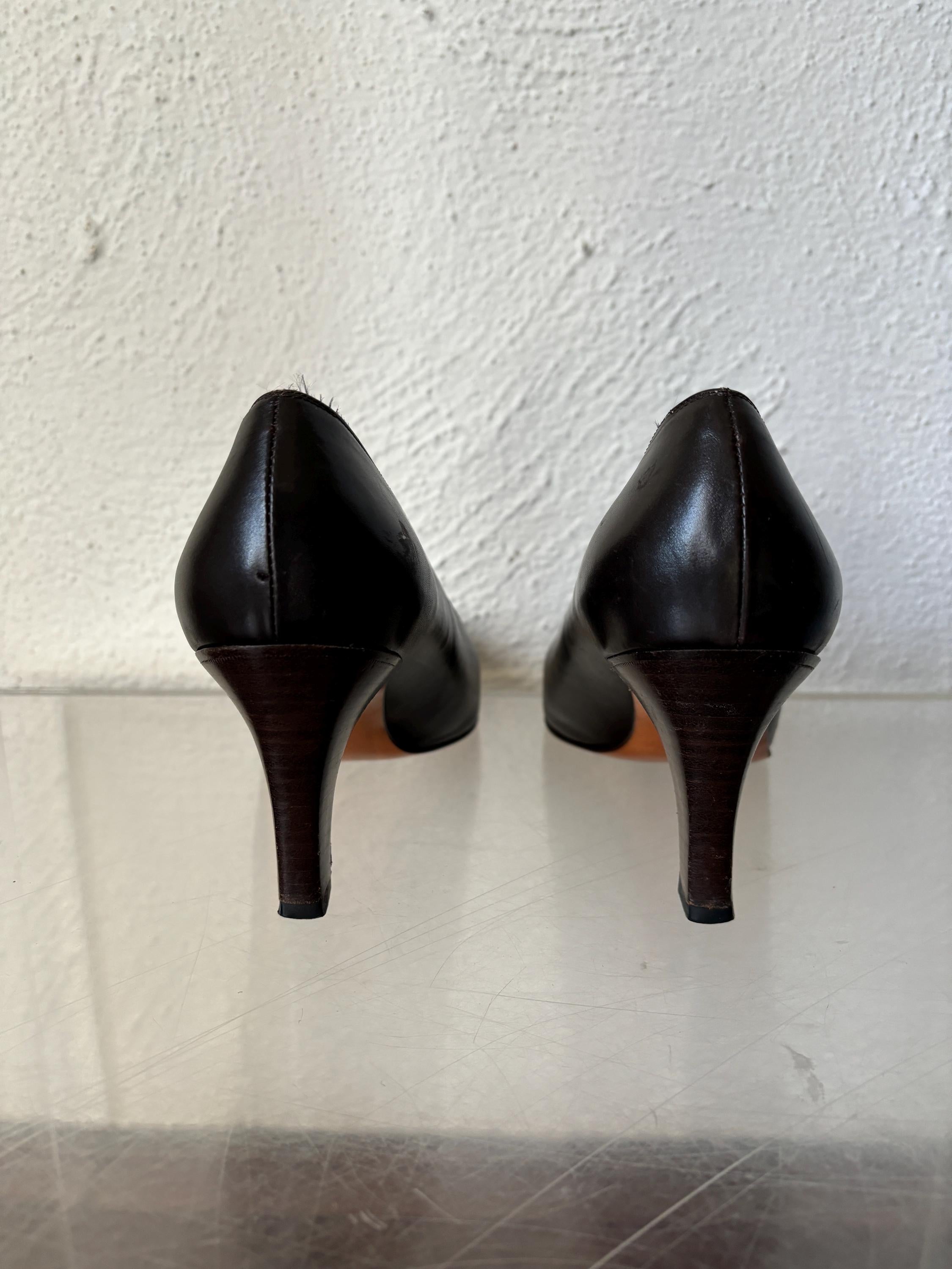 Ferragamo Vintage Brown Leather Snakeskin Cap Toe Pump Heels Size 8.5 Made in Italy