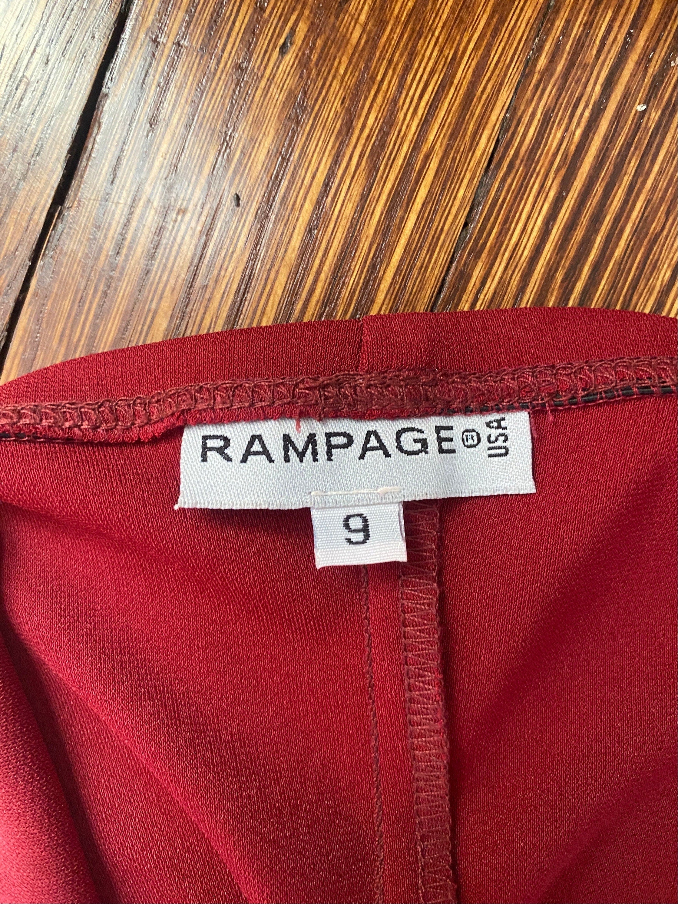 Y2K Deadstock Rampage Maxi Dress Gown Burgundy Red Rhinestone Skinny Spaghetti Strap Leg Slits Bodycon Tight MallProm 90s 00s Size S M 9/10