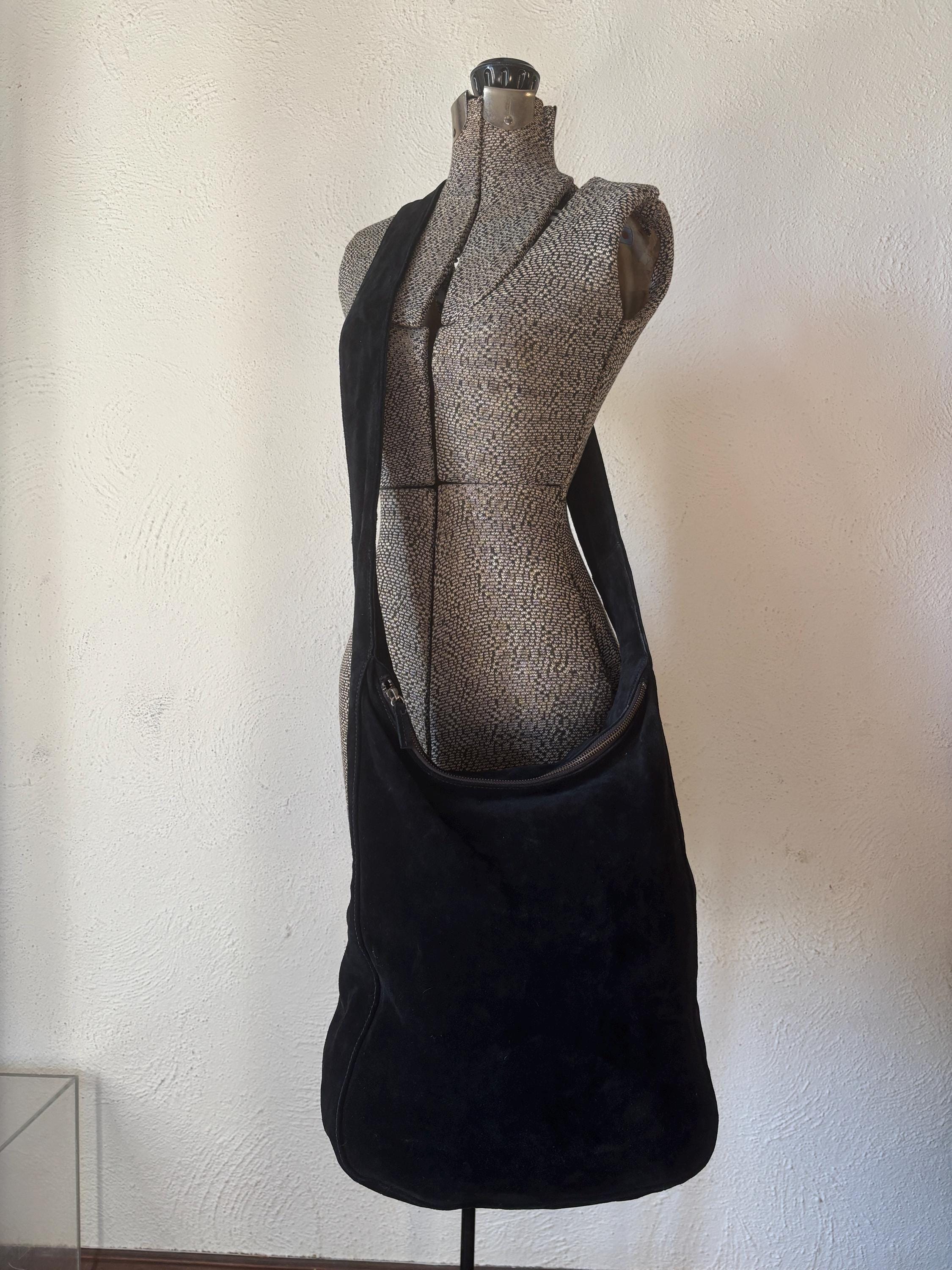 J. Jill Black Suede Wide Crossbody Long Strap Large Leather Bag 90s Minimal Classic Handbag