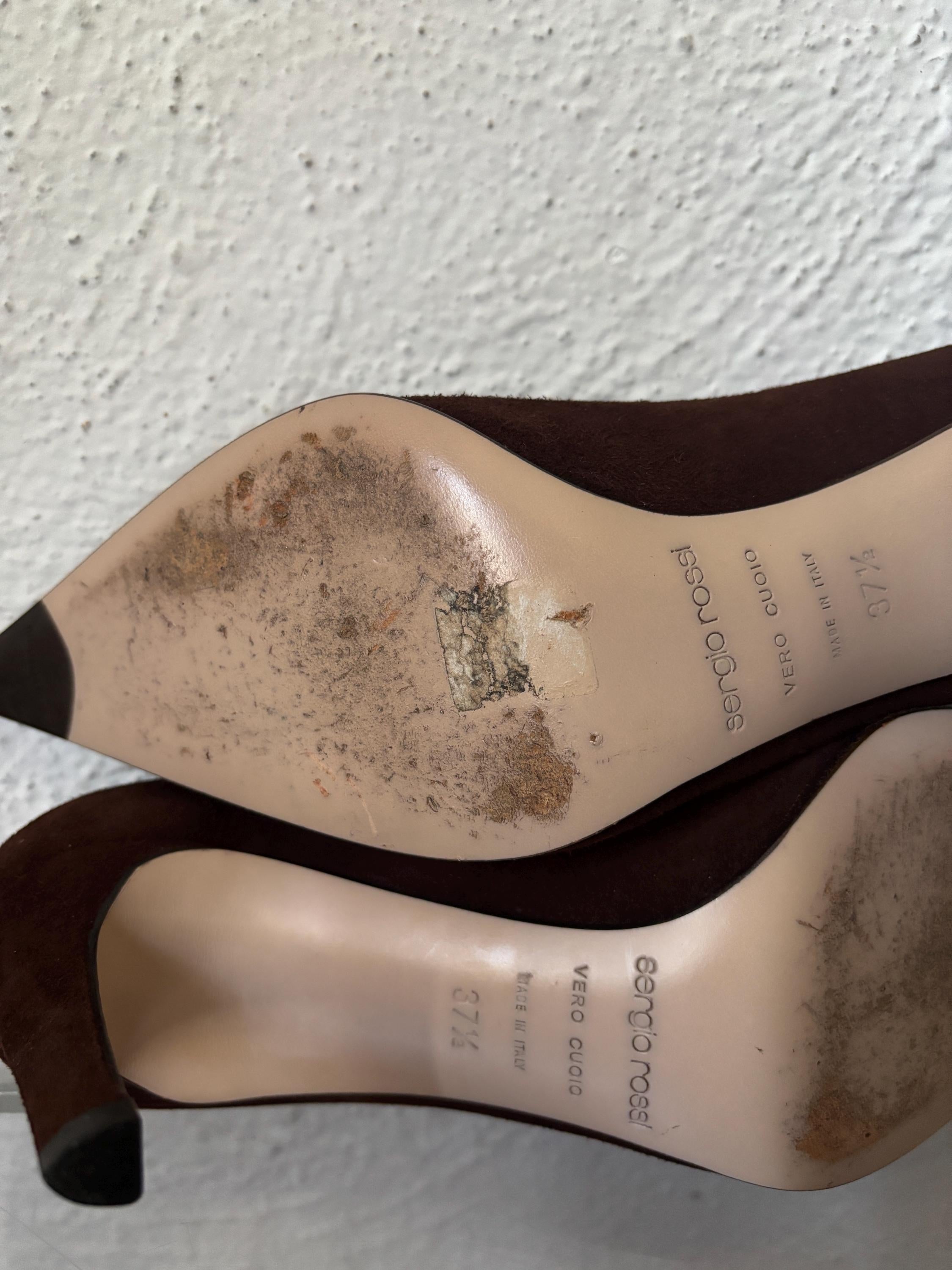 Sergio Rossi Witchy Pointed Brown Suede Made in Italy Heels Pumps Size 37 1/2 Sexy Elegant Pointy Women’s Shoes