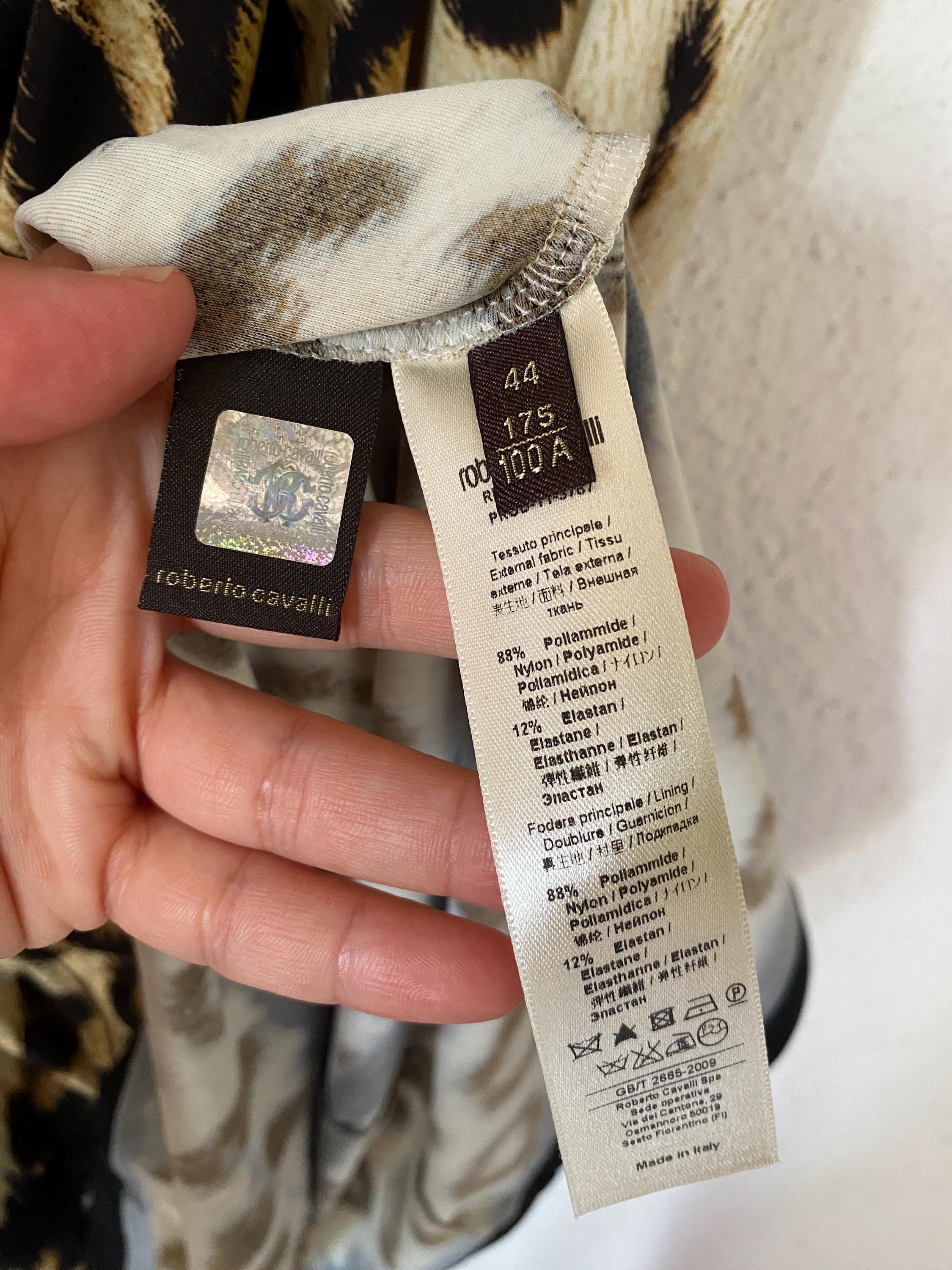 Roberto Cavalli 00s Leopard Print Stretchy Sexy Midi Dress with Ruching Made in Italy Size 44 Medium 6