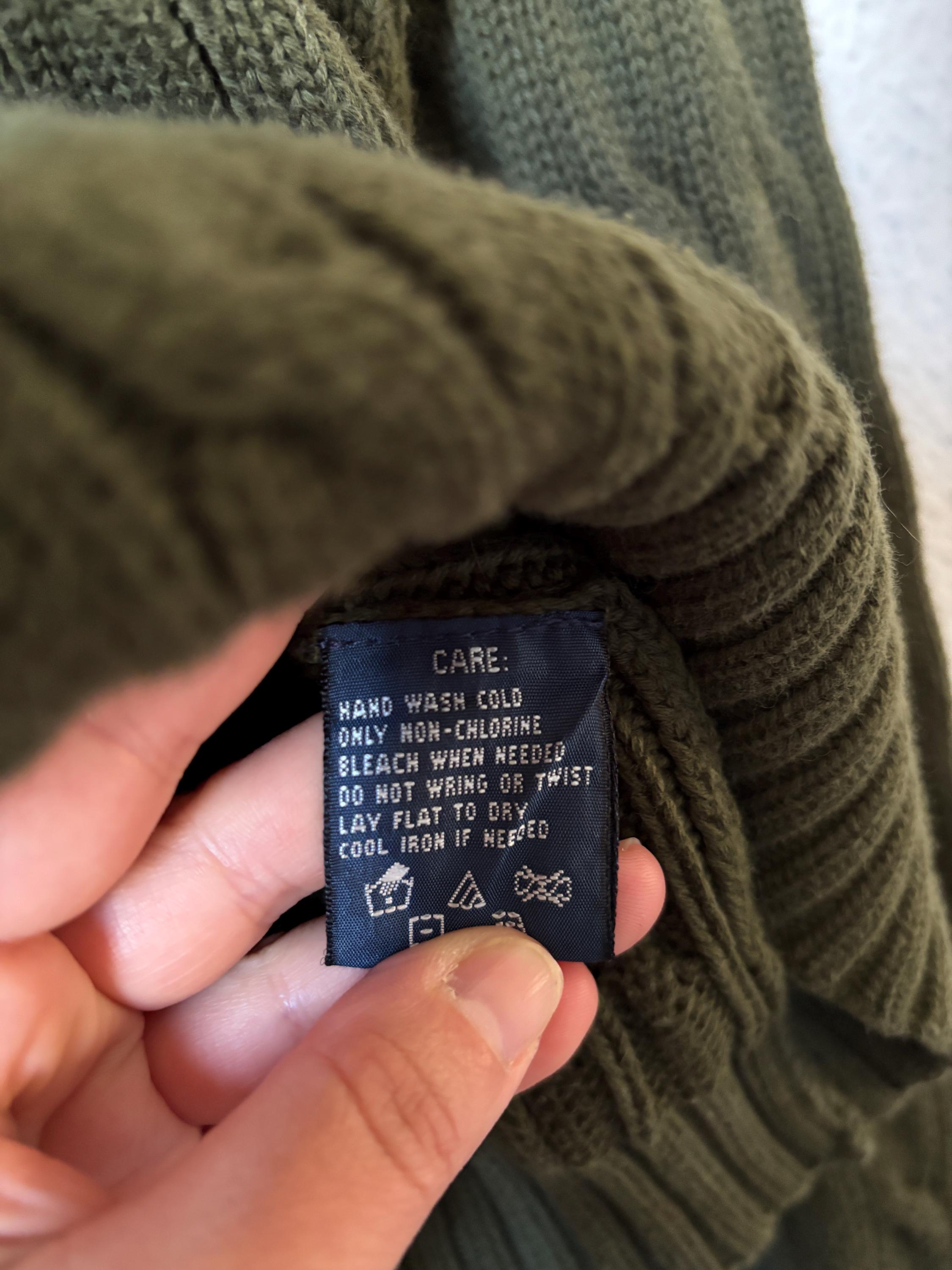 Ralph Lauren Olive Green Cableknit Pullover Sweater Polo Logo Preppy 100% Cotton Size Large Preppy Classic