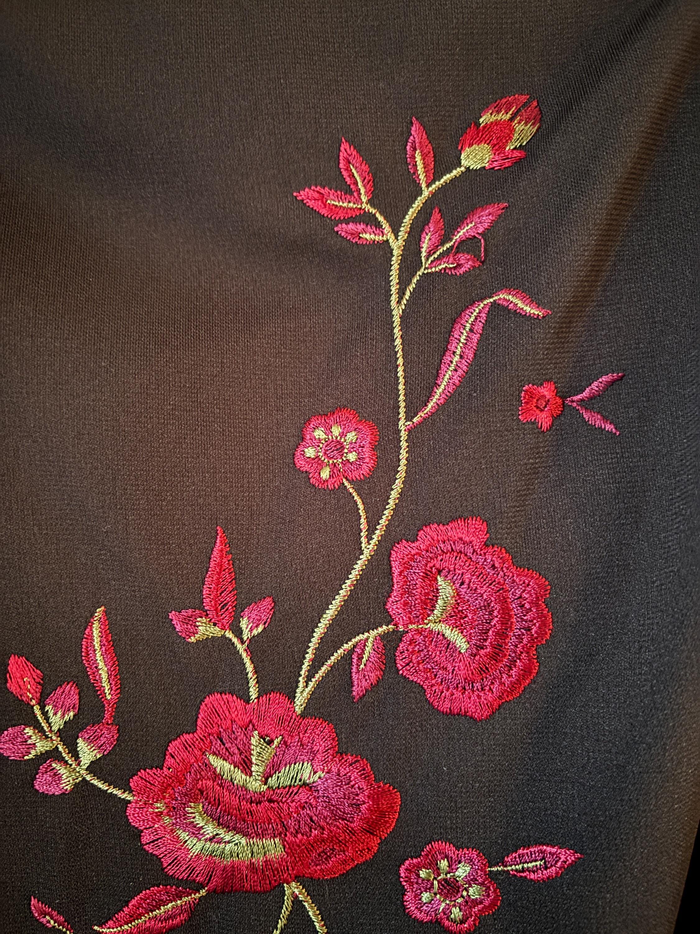 90s Y2K Black Maxi Skinny Spaghetti Strappy Floral Embroidered Long Sexy Maxi Dress Arianna by Rachel Kaye Size Medium 10