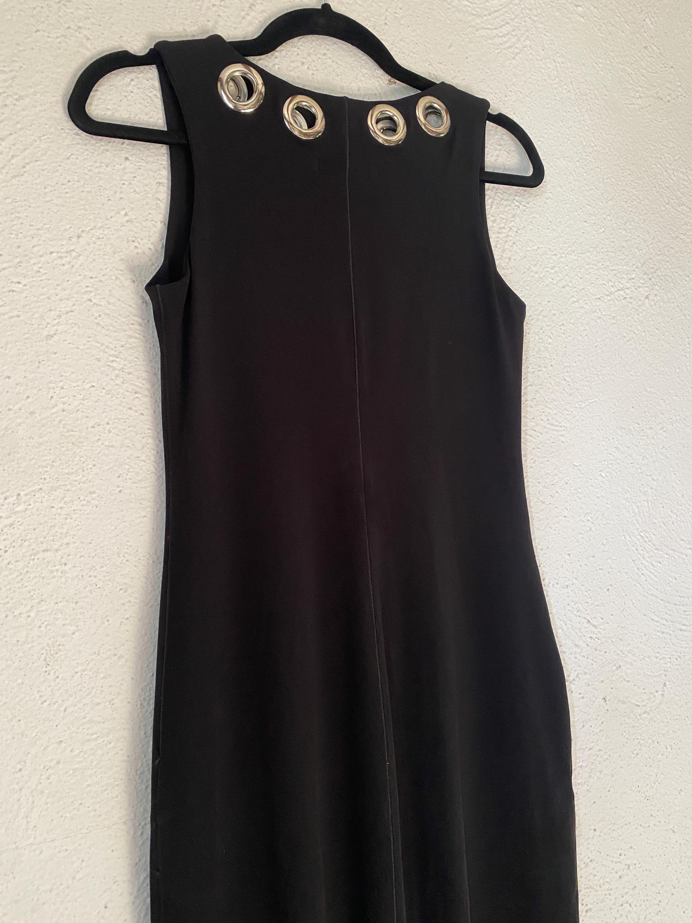 Y2K Black Stretchy Silver Grommets Hardware Peekaboo Mini Knee Length Evo Vorro Made in USA Medium