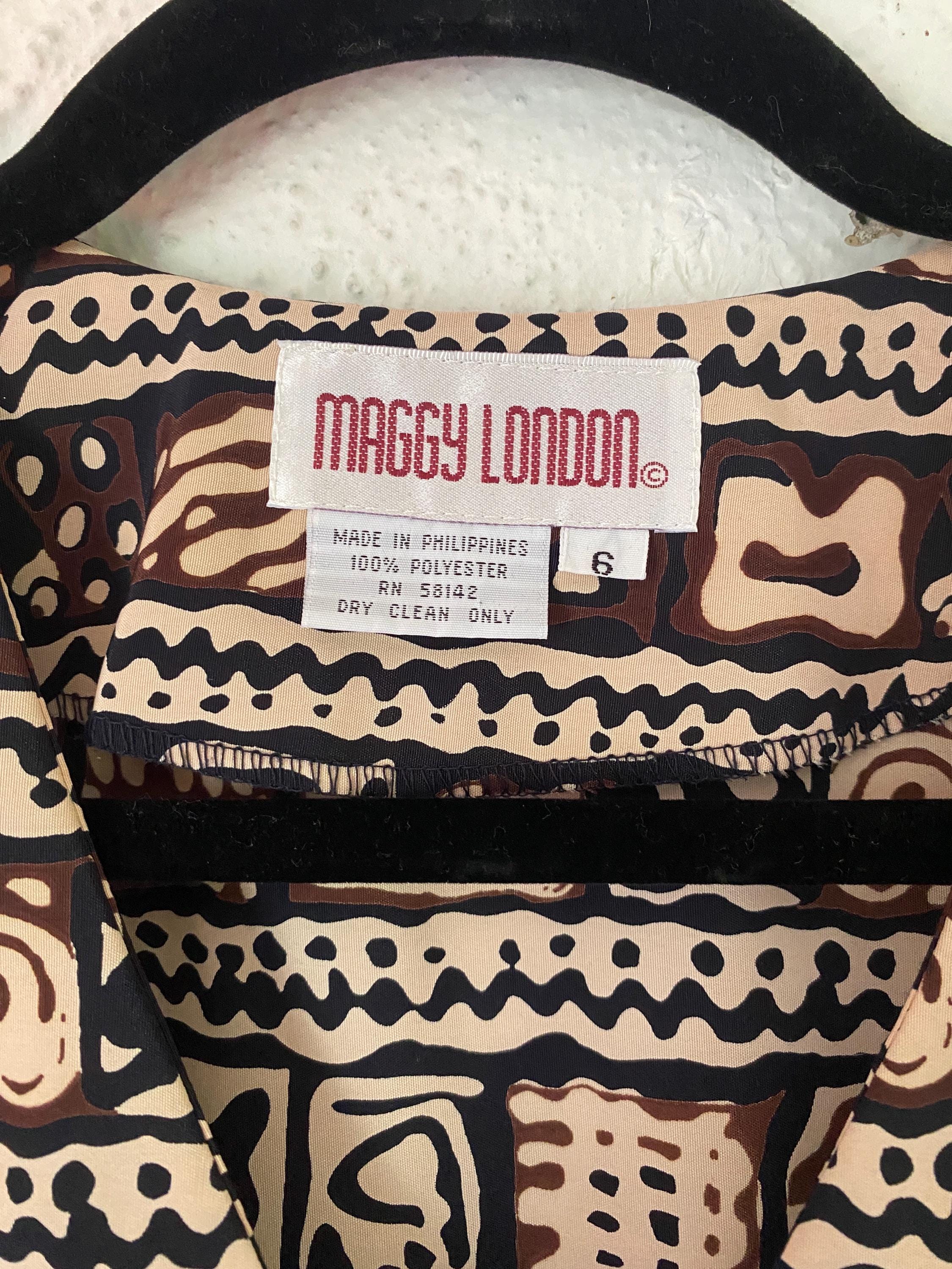 Vintage Maggy London 80s 90s Graphic Geo Print Maxi Button Down Dress Size 6