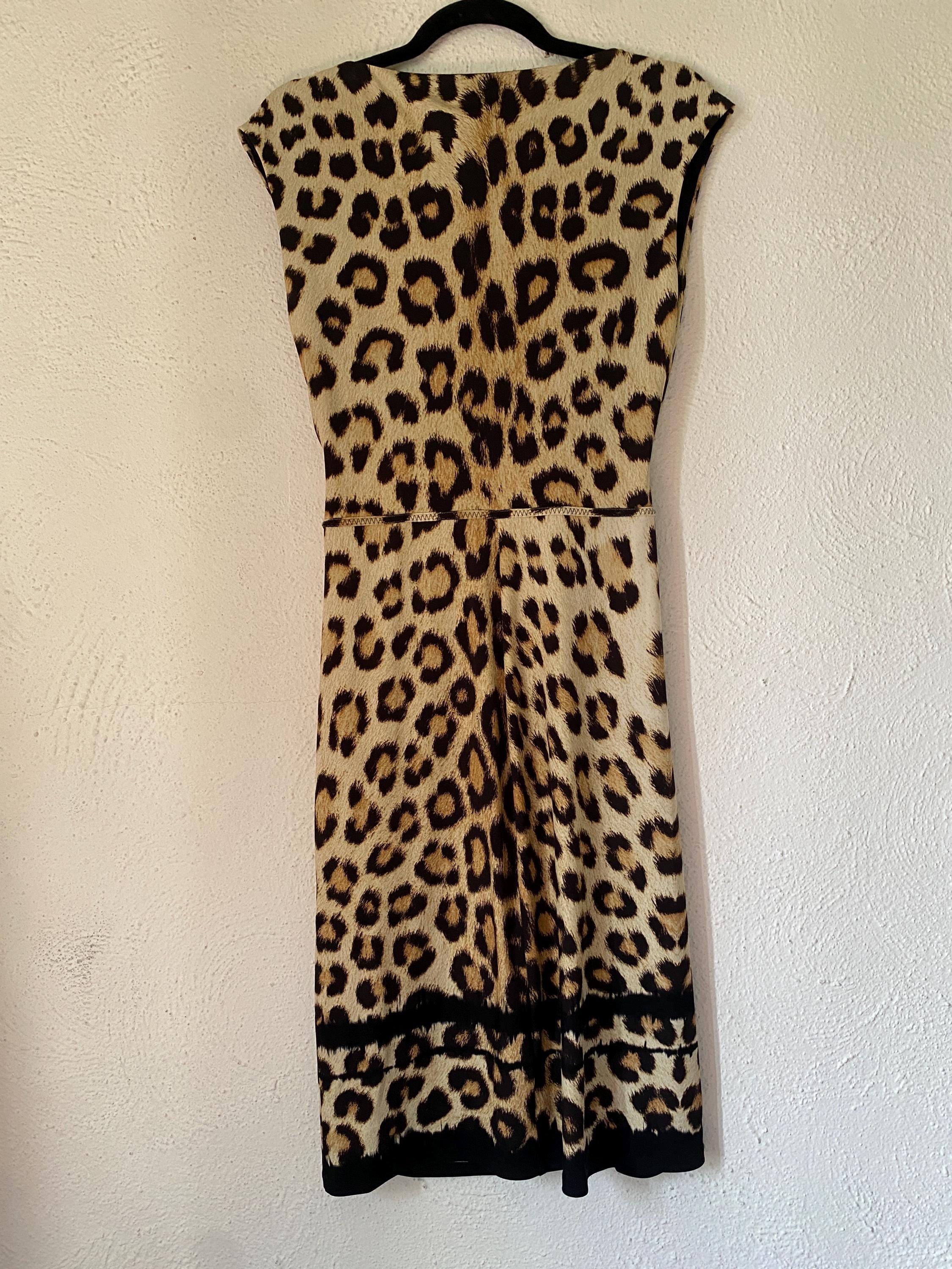 Roberto Cavalli 00s Leopard Print Stretchy Sexy Midi Dress with Ruching Made in Italy Size 44 Medium 6