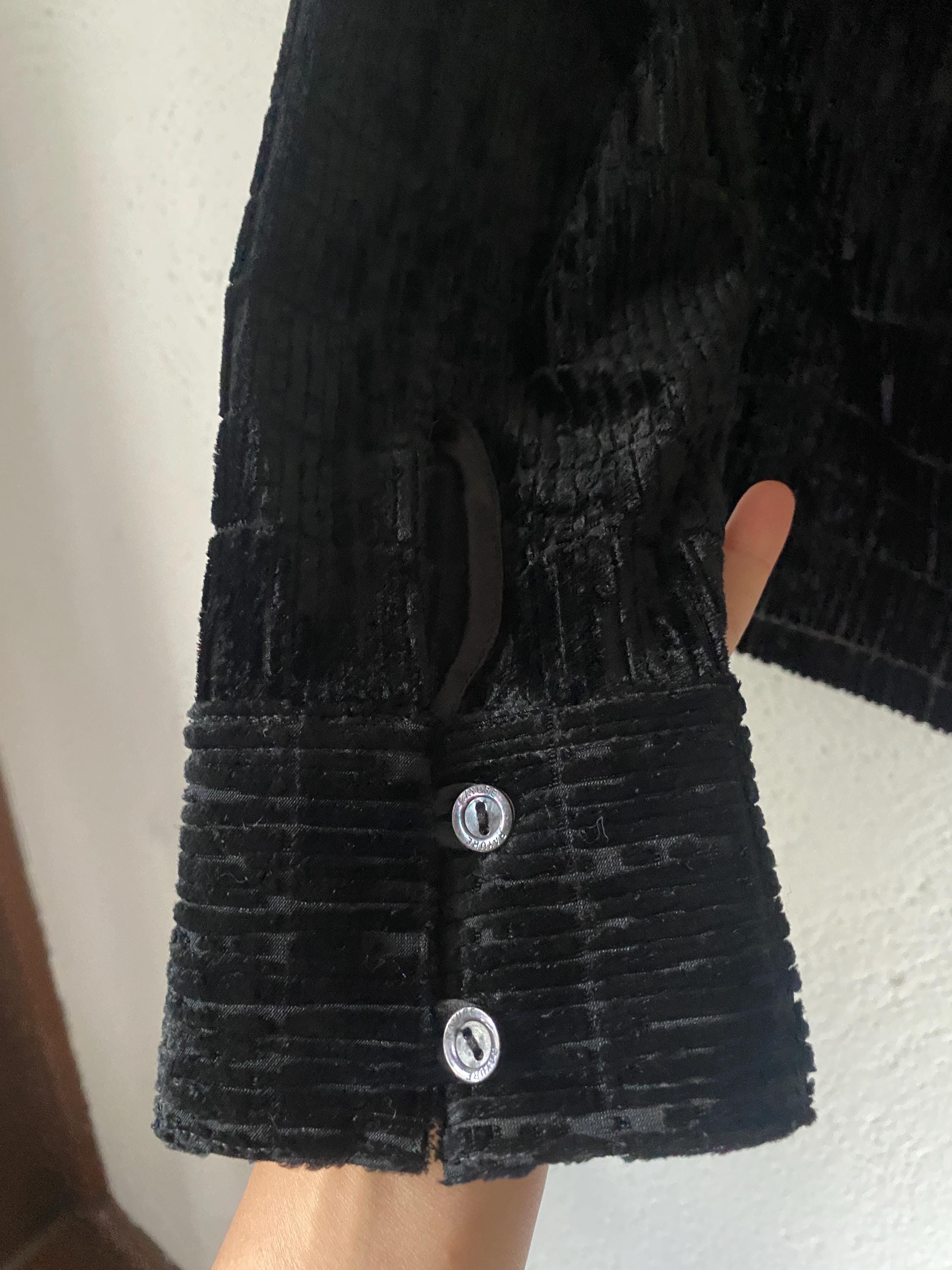 Rayure Paris Burnout Black Velvet 90s Sexy Sheer Square Neck Button Down Sexy Blouse Medium Large Made in France Y2K