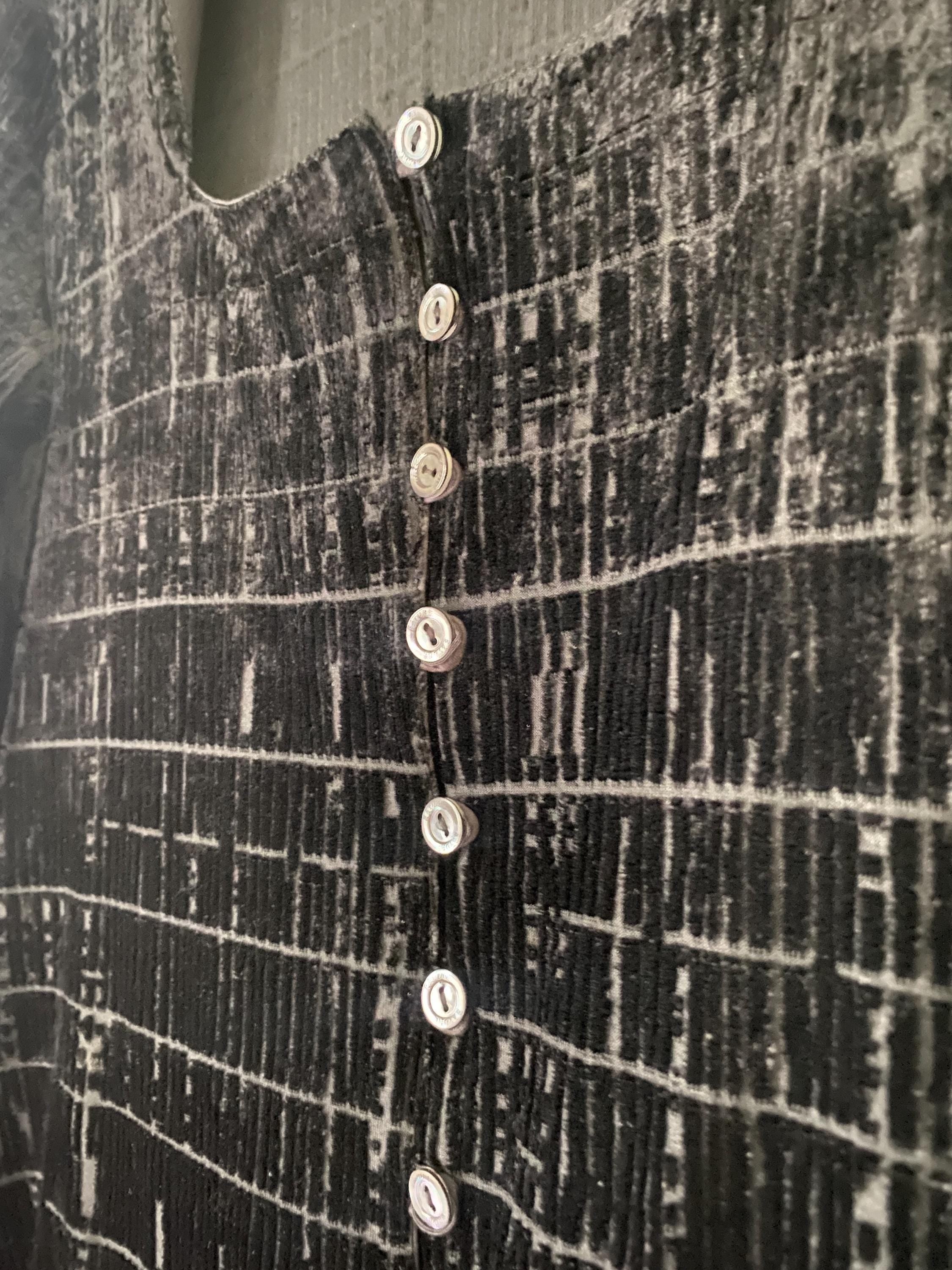 Rayure Paris Burnout Black Velvet 90s Sexy Sheer Square Neck Button Down Sexy Blouse Medium Large Made in France Y2K