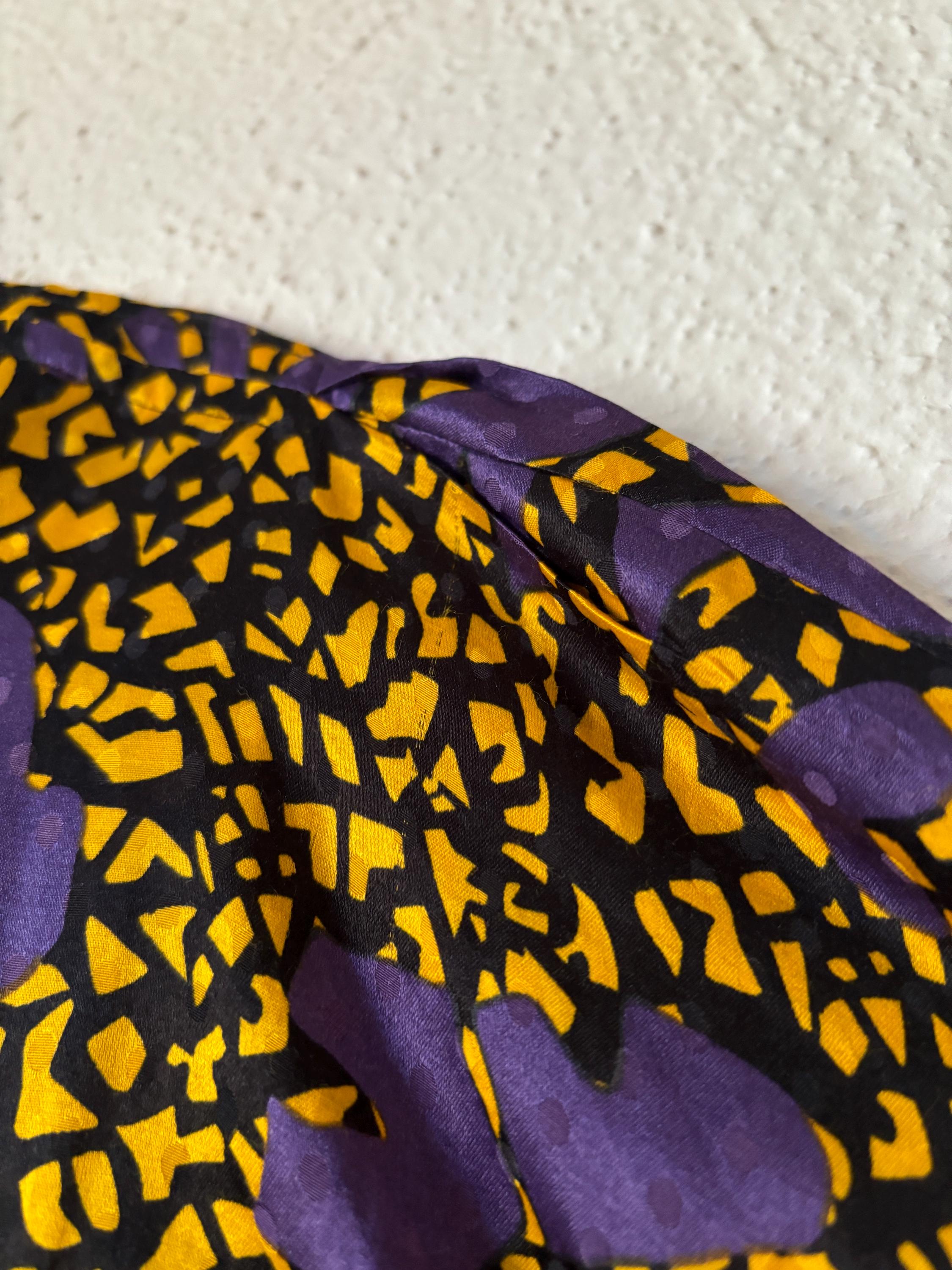 See by Chloe Purple and Yellow Graphic Print Oversized Button Down Mini Dress with Pockets Size Small Medium US 4