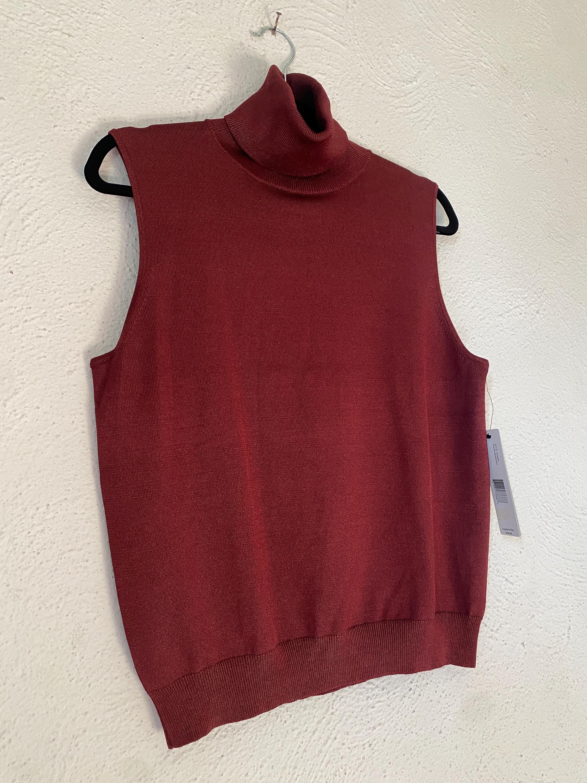 Linda Allard Ellen Tracy Silk Blend Knit Sweater Tank Top Sleeveless Turtleneck Deep Red Oxblood Maroon Shirt Size X Plus Size NWT