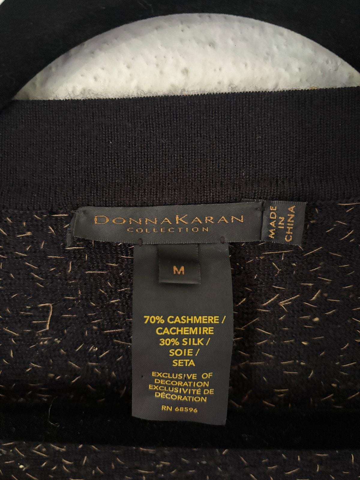 Donna Karan Collection Cashmere Silk Gold Sequin Shoulder Shrug Sweater Cardigan Medium