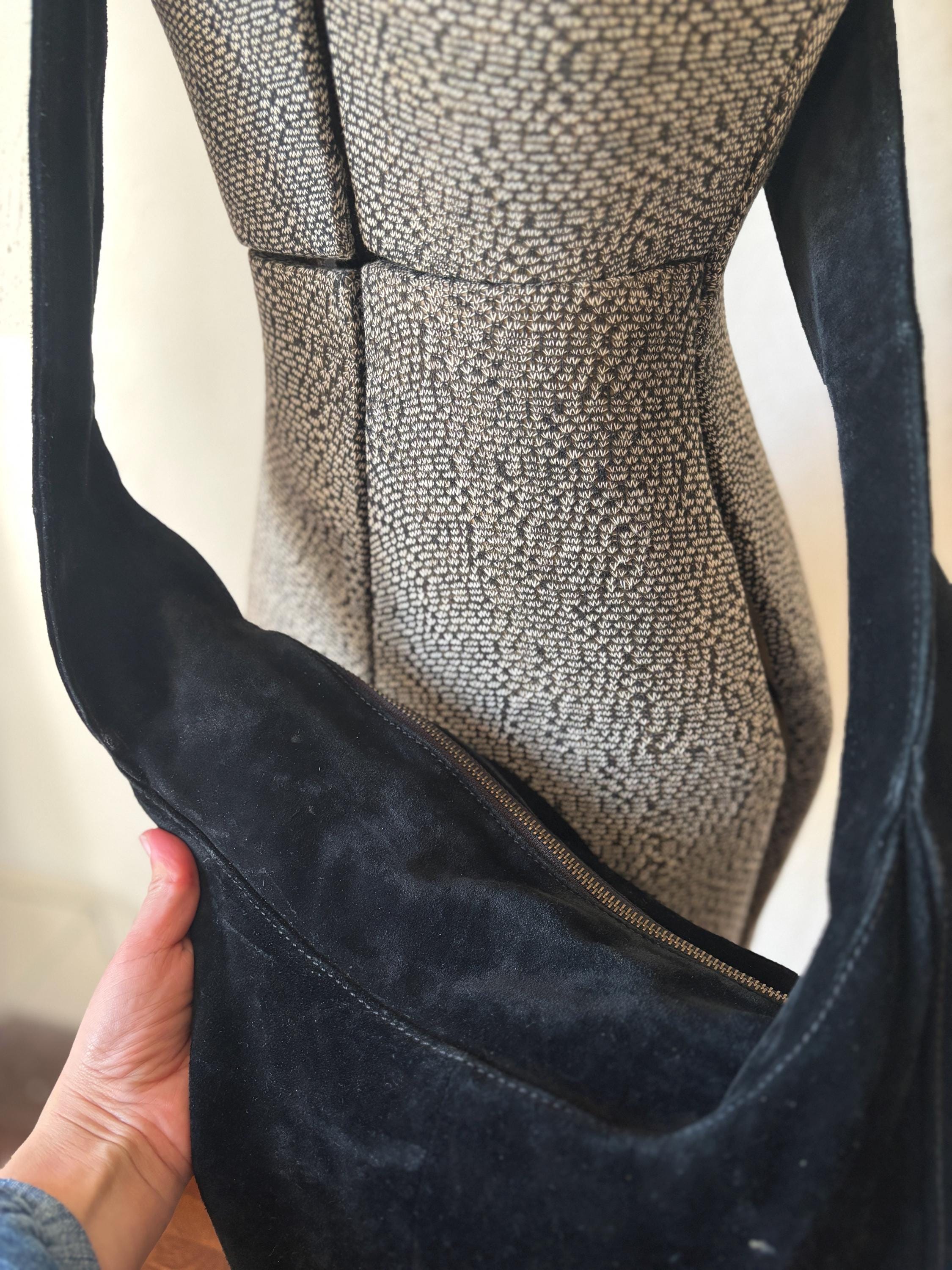 J. Jill Black Suede Wide Crossbody Long Strap Large Leather Bag 90s Minimal Classic Handbag