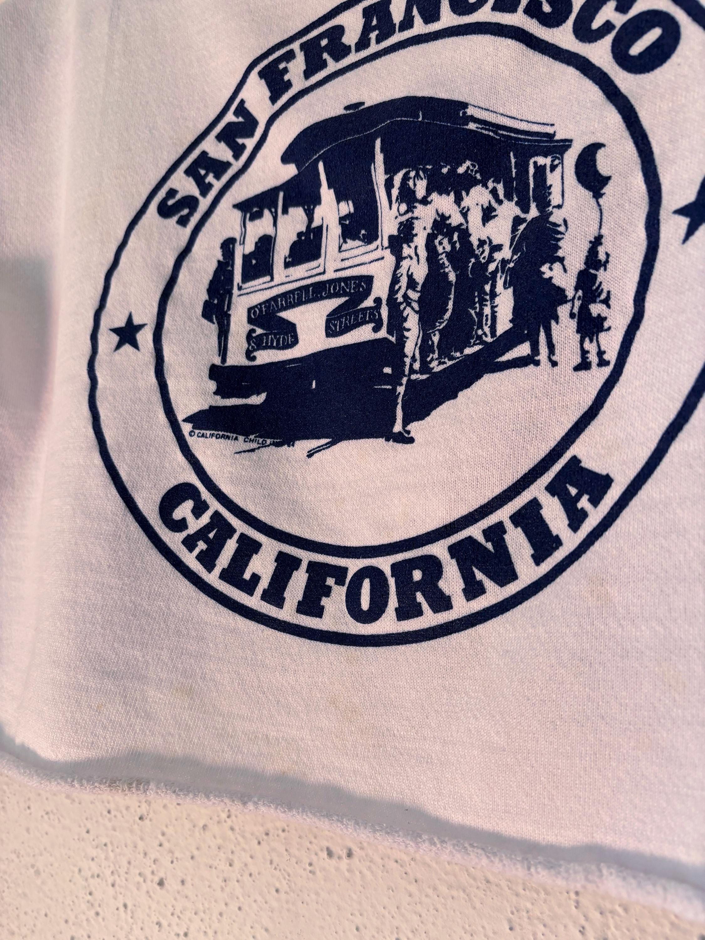 San Francisco California Cropped Sweater T Shirt Tank Top Muscle Tee Unisex Healthknit Made in USA White Graphic Shirt Medium