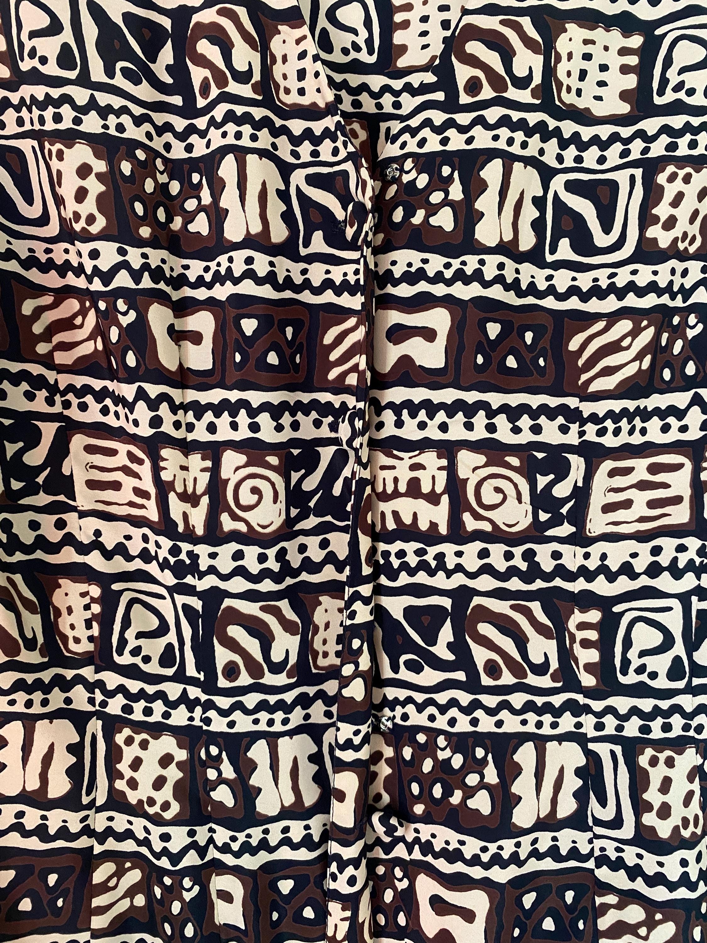 Vintage Maggy London 80s 90s Graphic Geo Print Maxi Button Down Dress Size 6