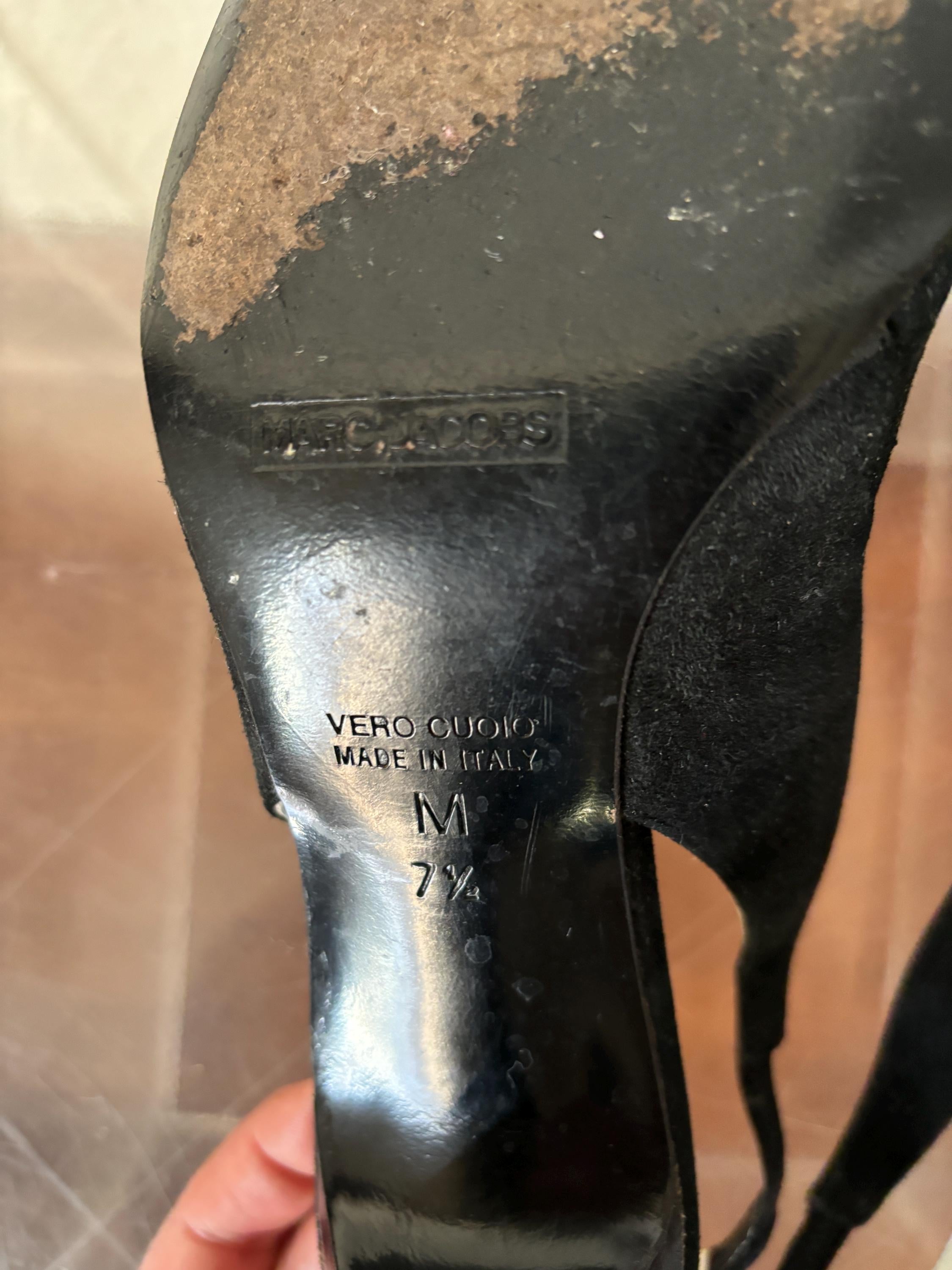 Marc Jacobs 2000s Black Stitched Suede Leather Slingback Heels size 7.5 Made in Italy