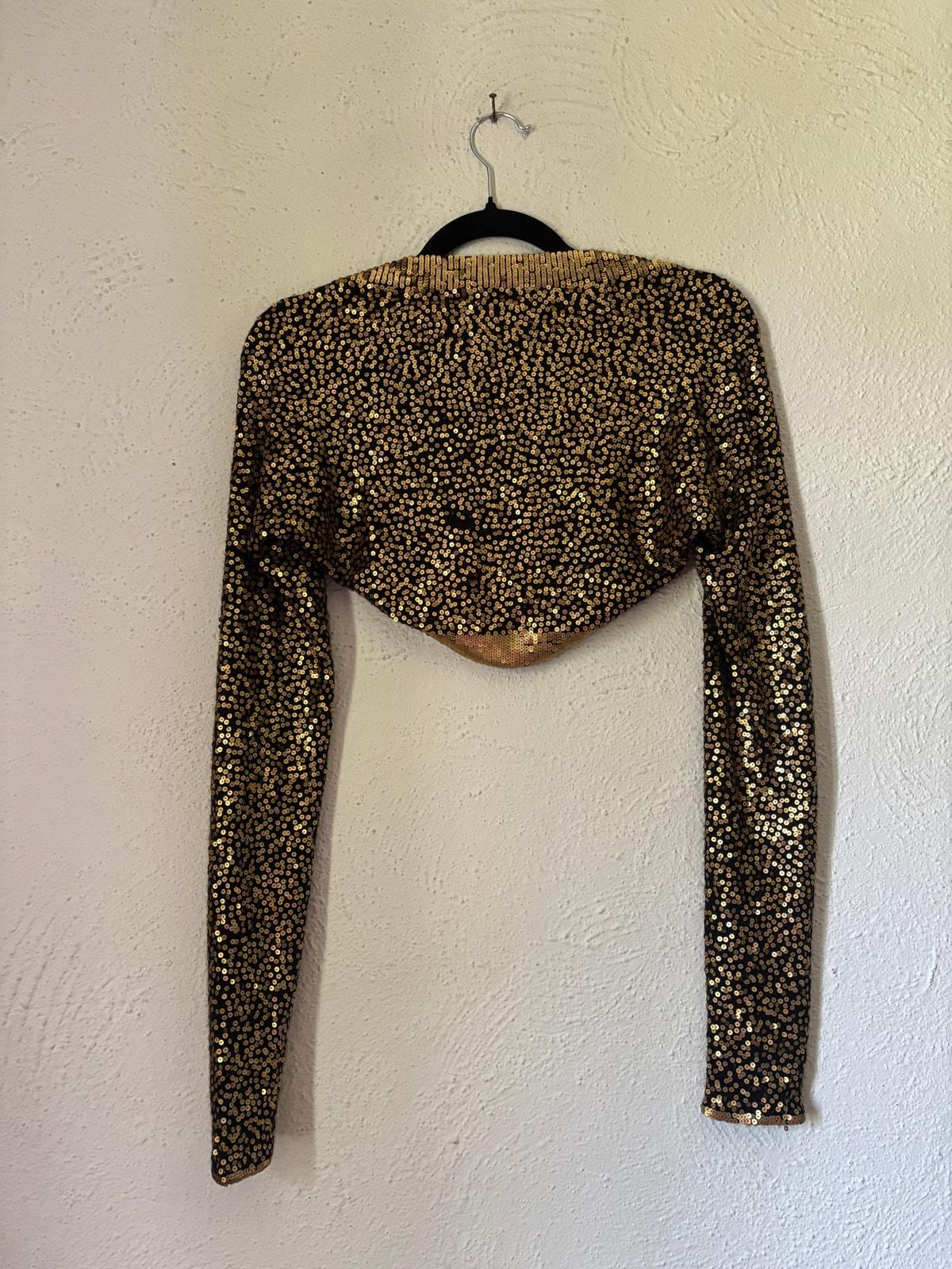 Donna Karan Collection Cashmere Silk Gold Sequin Shoulder Shrug Sweater Cardigan Medium