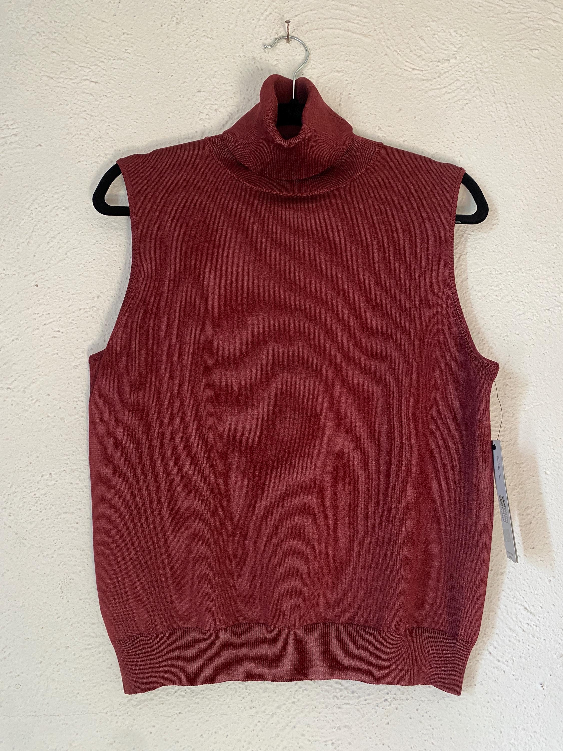 Linda Allard Ellen Tracy Silk Blend Knit Sweater Tank Top Sleeveless Turtleneck Deep Red Oxblood Maroon Shirt Size X Plus Size NWT