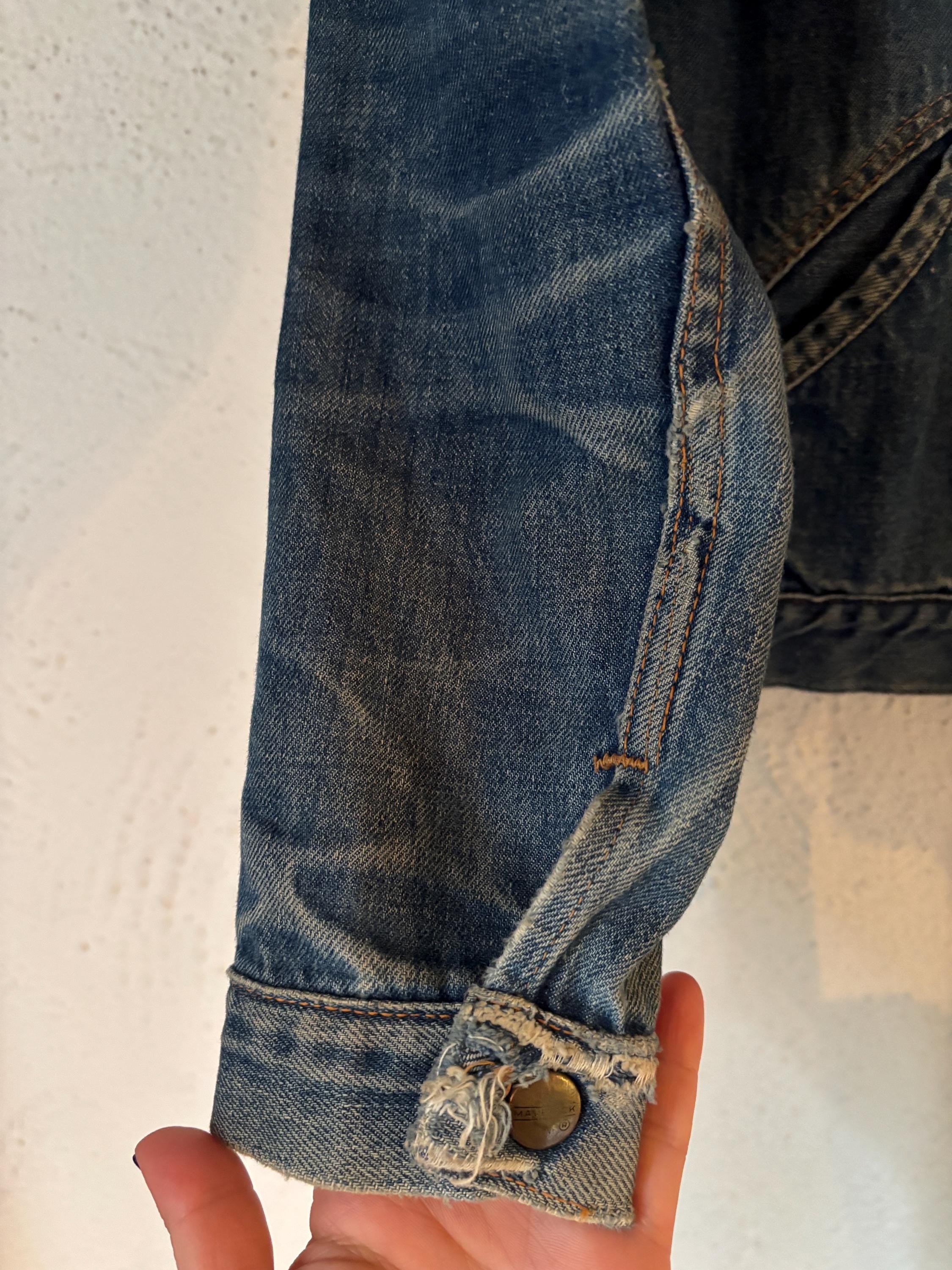 Vintage 70s Maverick Denim Jacket with Patches Distressed Blue Jean Size Women’s XS S 16 Youth