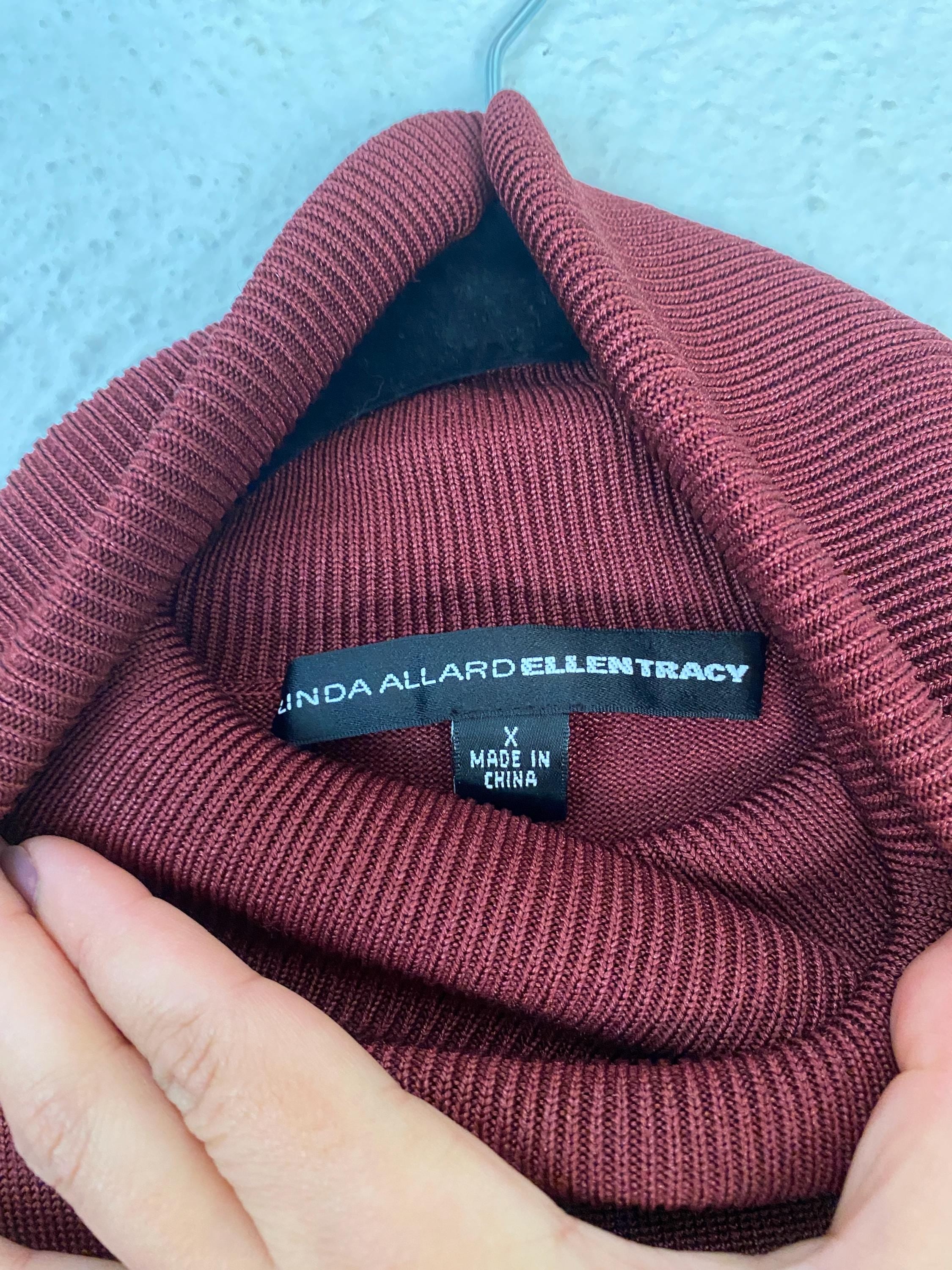 Linda Allard Ellen Tracy Silk Blend Knit Sweater Tank Top Sleeveless Turtleneck Deep Red Oxblood Maroon Shirt Size X Plus Size NWT