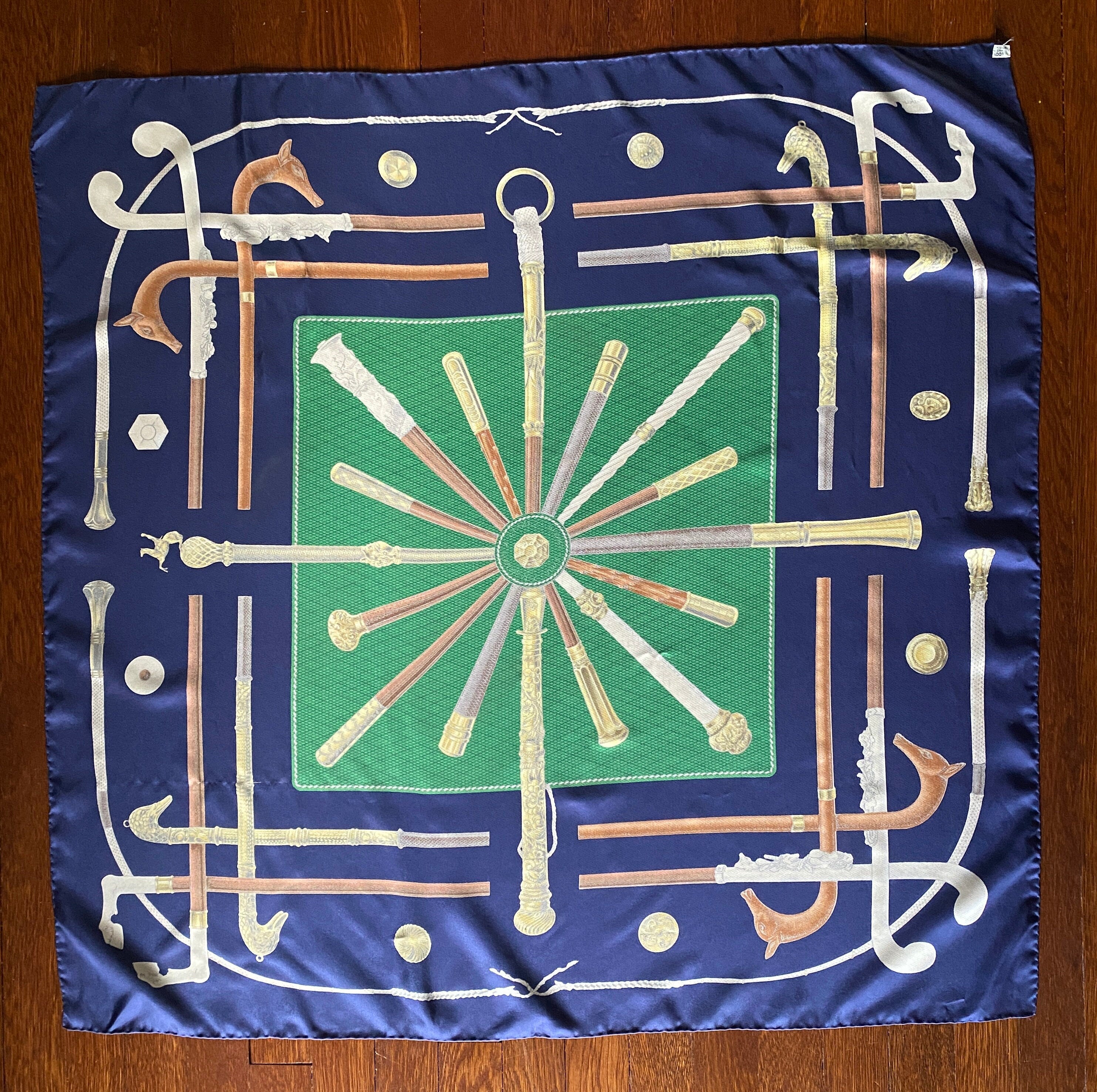 Hermes Scarf CANNES ET POMMEAUX Silk Foulard 35in Francoise de la Perriere Vintage