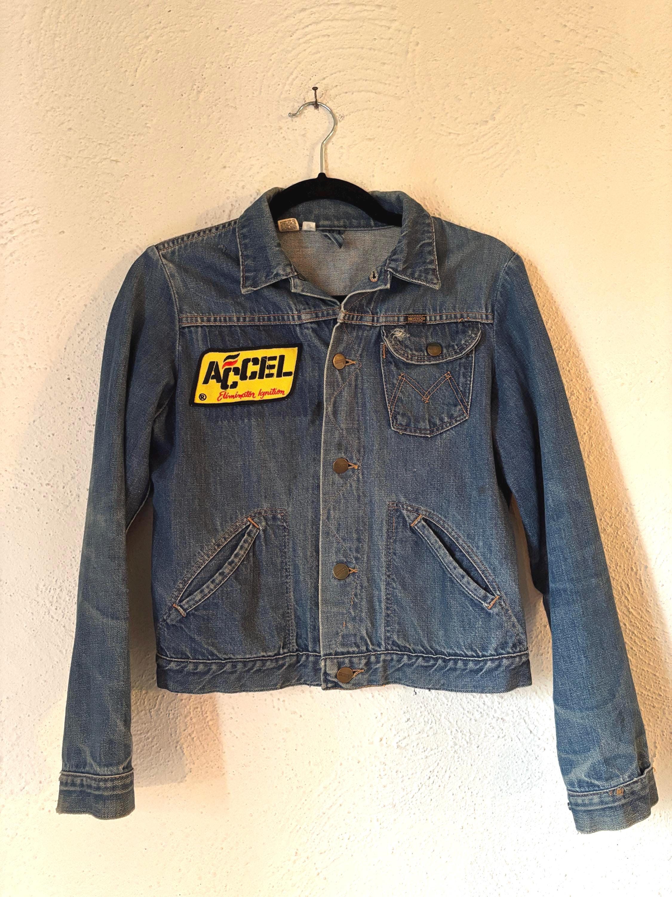 Vintage 70s Maverick Denim Jacket with Patches Distressed Blue Jean Size Women’s XS S 16 Youth