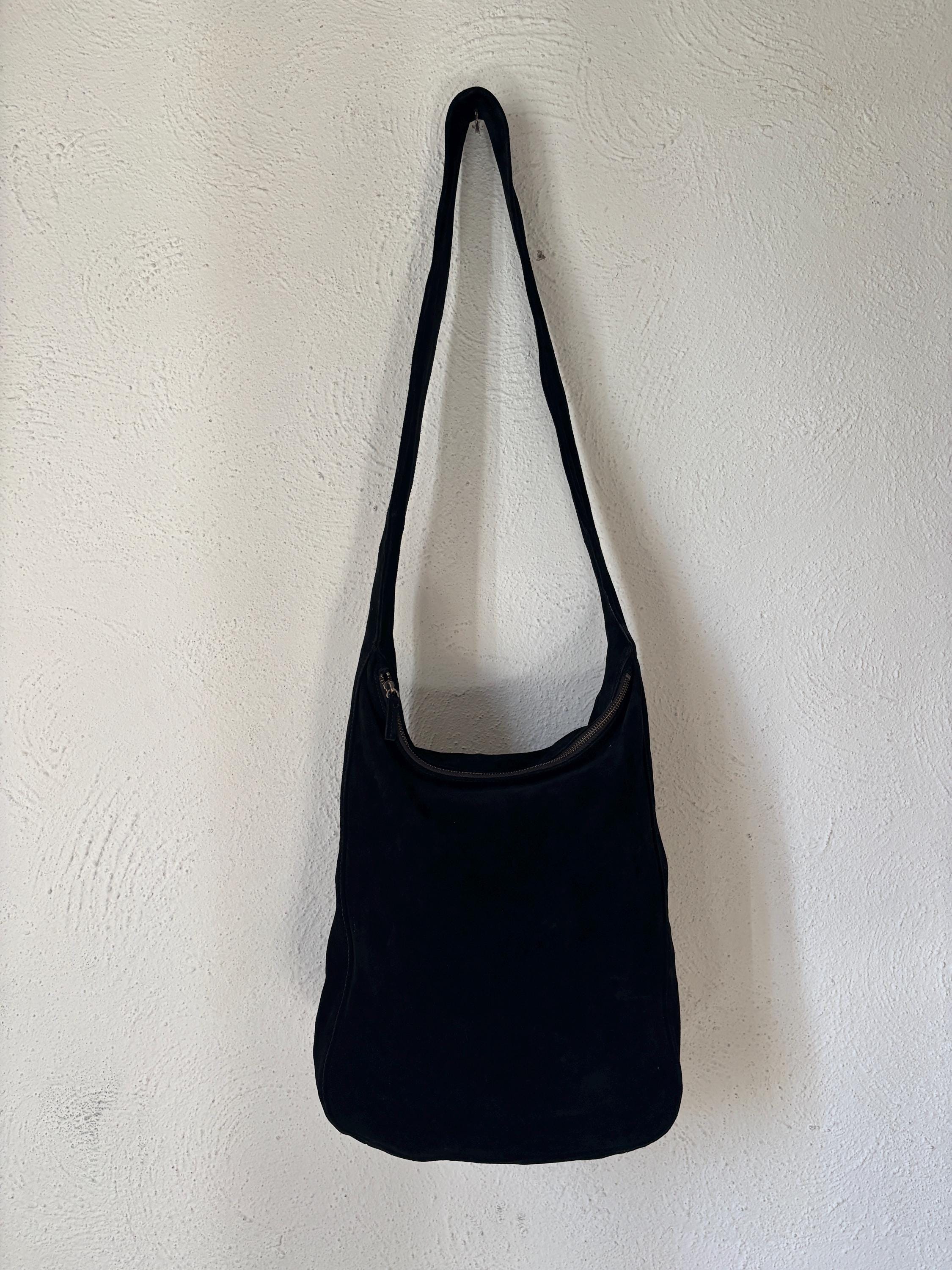 J. Jill Black Suede Wide Crossbody Long Strap Large Leather Bag 90s Minimal Classic Handbag