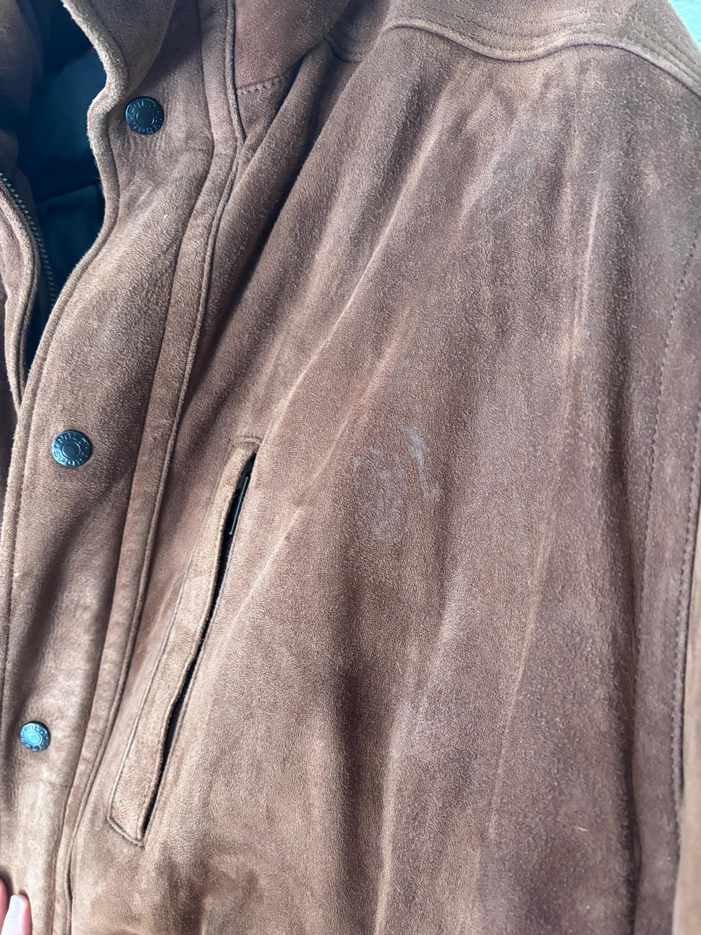 Rare POLO Sport Men’s Brown Suede Quilted Jacket Coat Down Filled Ralph Lauren Size Large Bomber Jacket Pockets