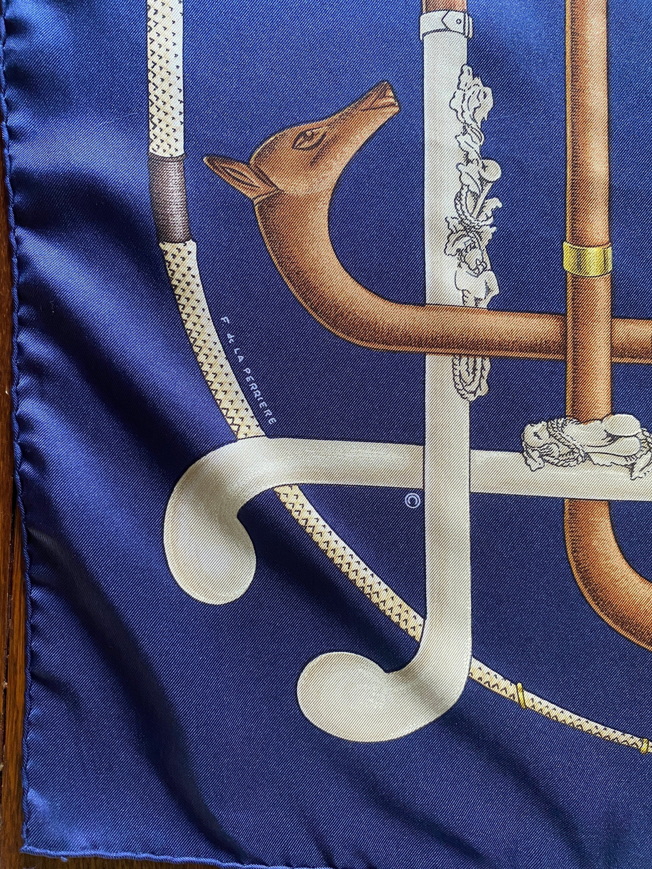 Hermes Scarf CANNES ET POMMEAUX Silk Foulard 35in Francoise de la Perriere Vintage