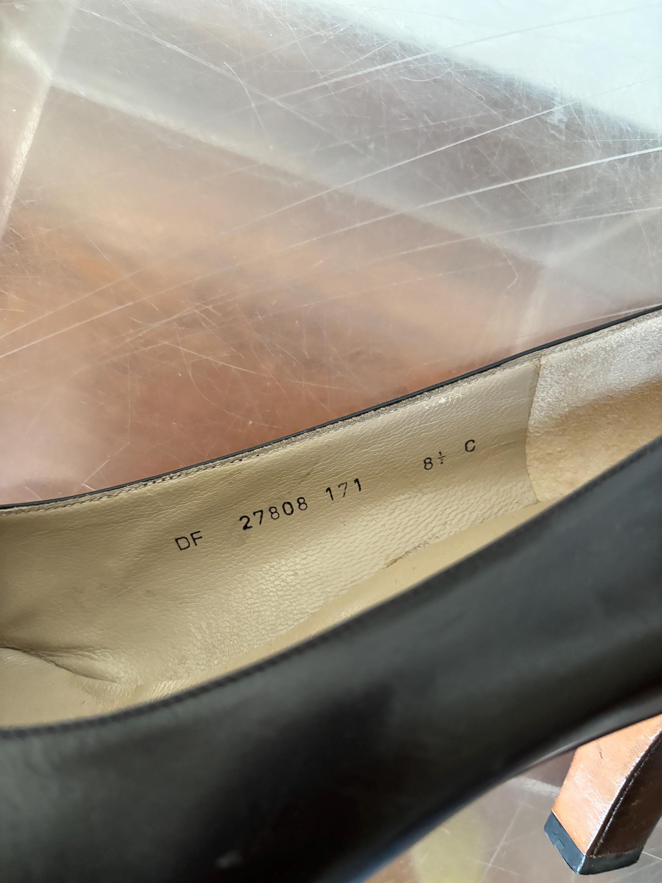 Ferragamo Vintage Brown Leather Snakeskin Cap Toe Pump Heels Size 8.5 Made in Italy