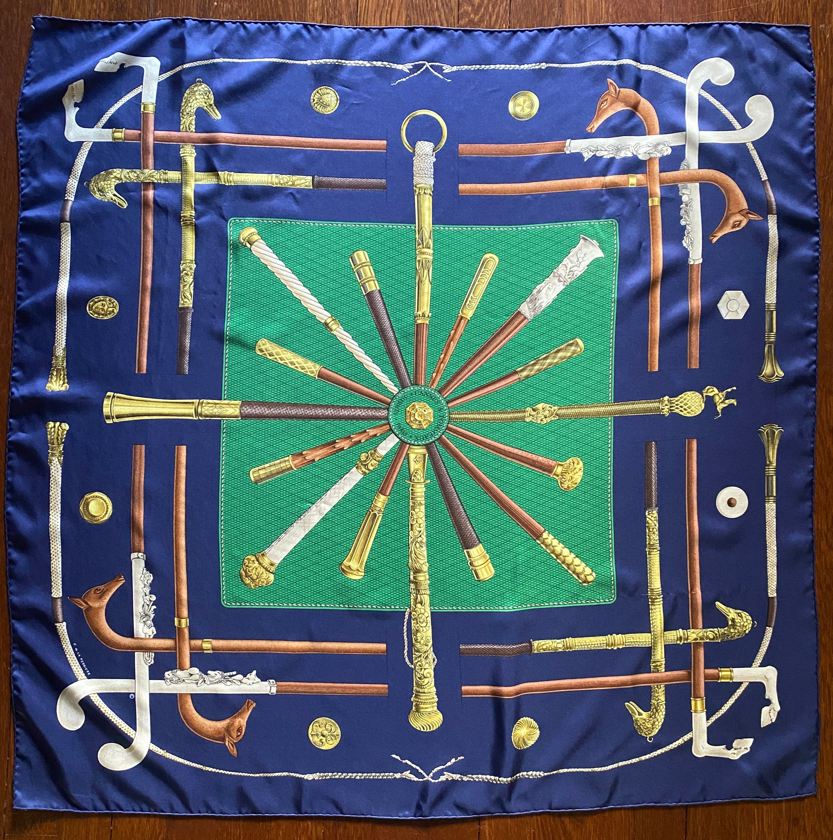 Hermes Scarf CANNES ET POMMEAUX Silk Foulard 35in Francoise de la Perriere Vintage