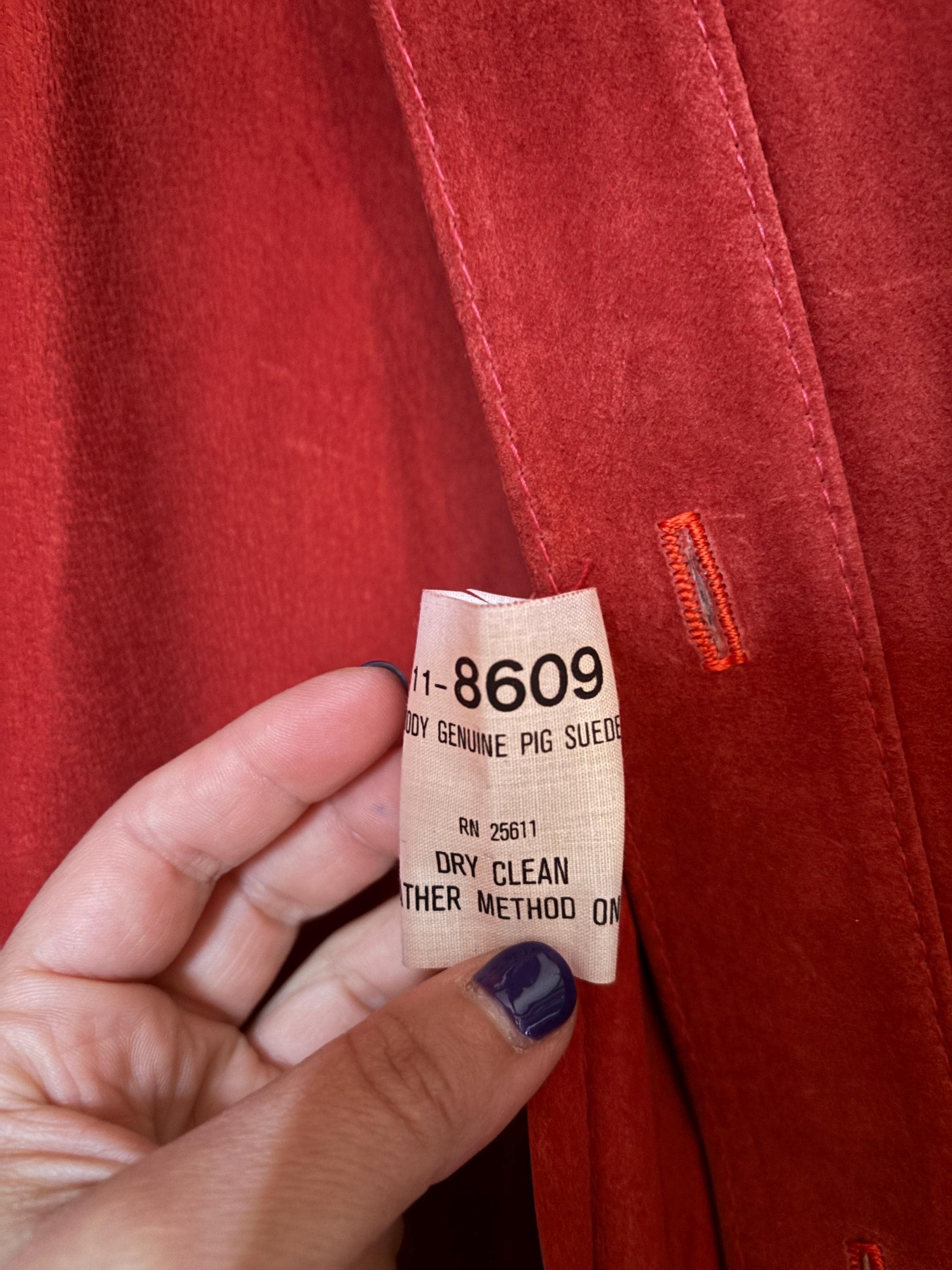 VTG 80s 90s Vibrant Burnt Red Suede Leather Oversized Buttondown Shirt Jacket with Pocket Shoulderpads Courtney Rhodes Yugoslavia Large