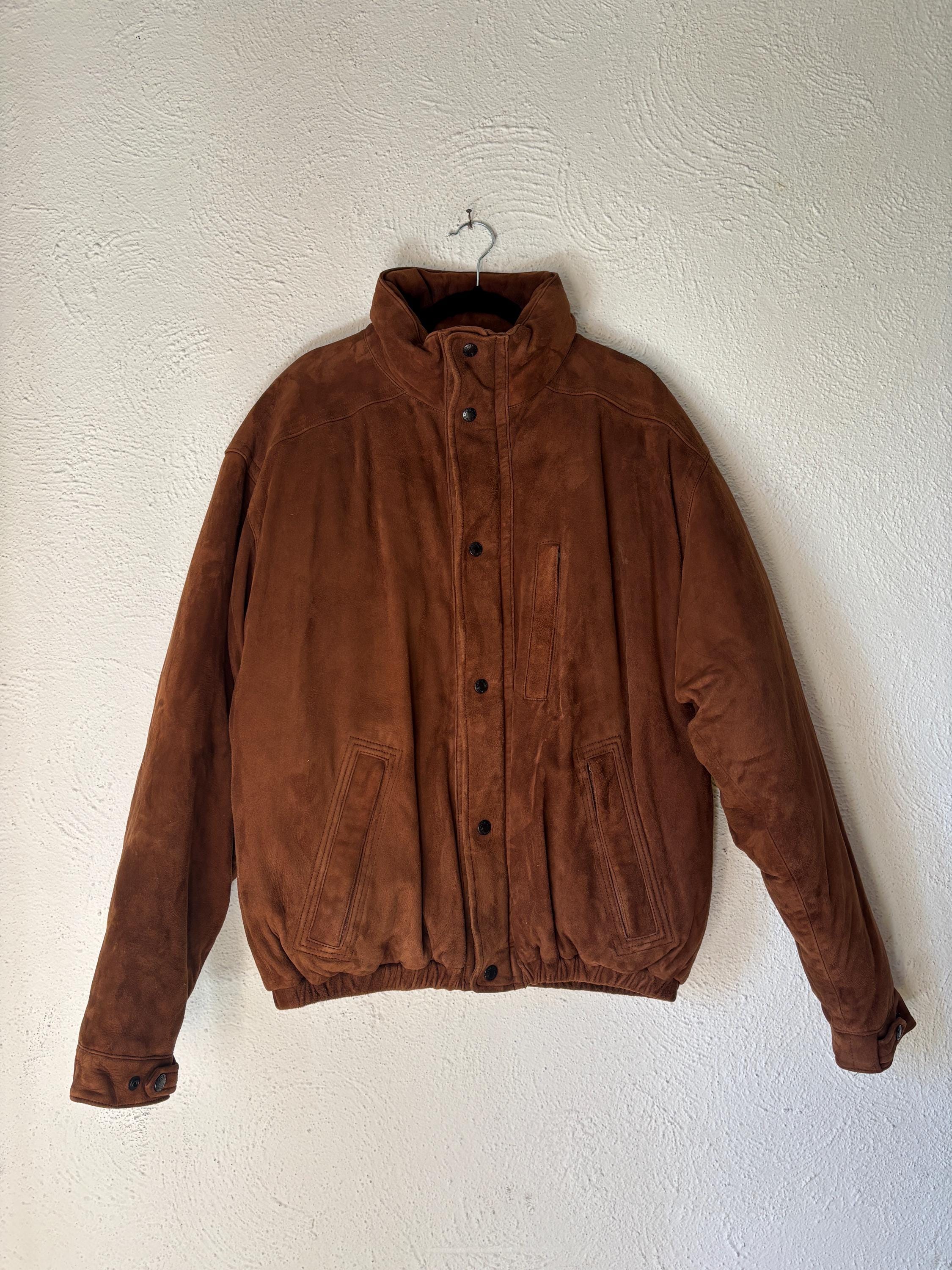 Rare POLO Sport Men’s Brown Suede Quilted Jacket Coat Down Filled Ralph Lauren Size Large Bomber Jacket Pockets