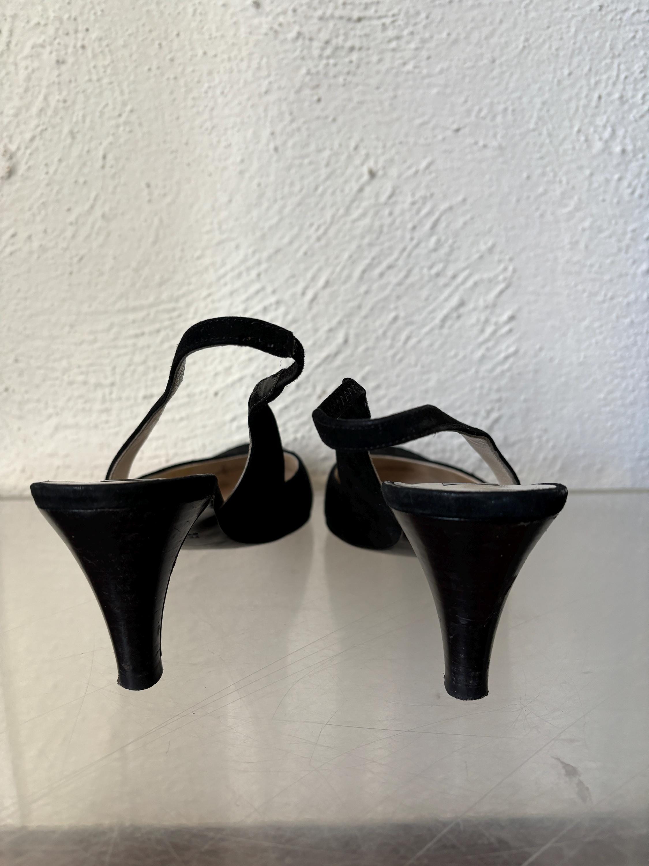 Marc Jacobs 2000s Black Stitched Suede Leather Slingback Heels size 7.5 Made in Italy