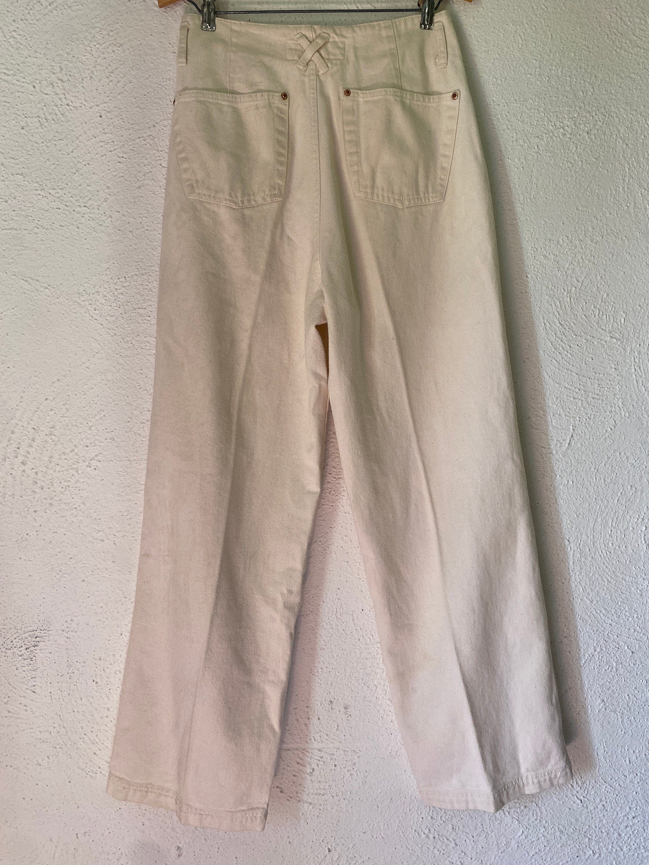 80s 90s Kalifornia Speed Control White Beige Denim Jeans Straight Cut High Waist Small Back Pockets Size 26 Small/Medium