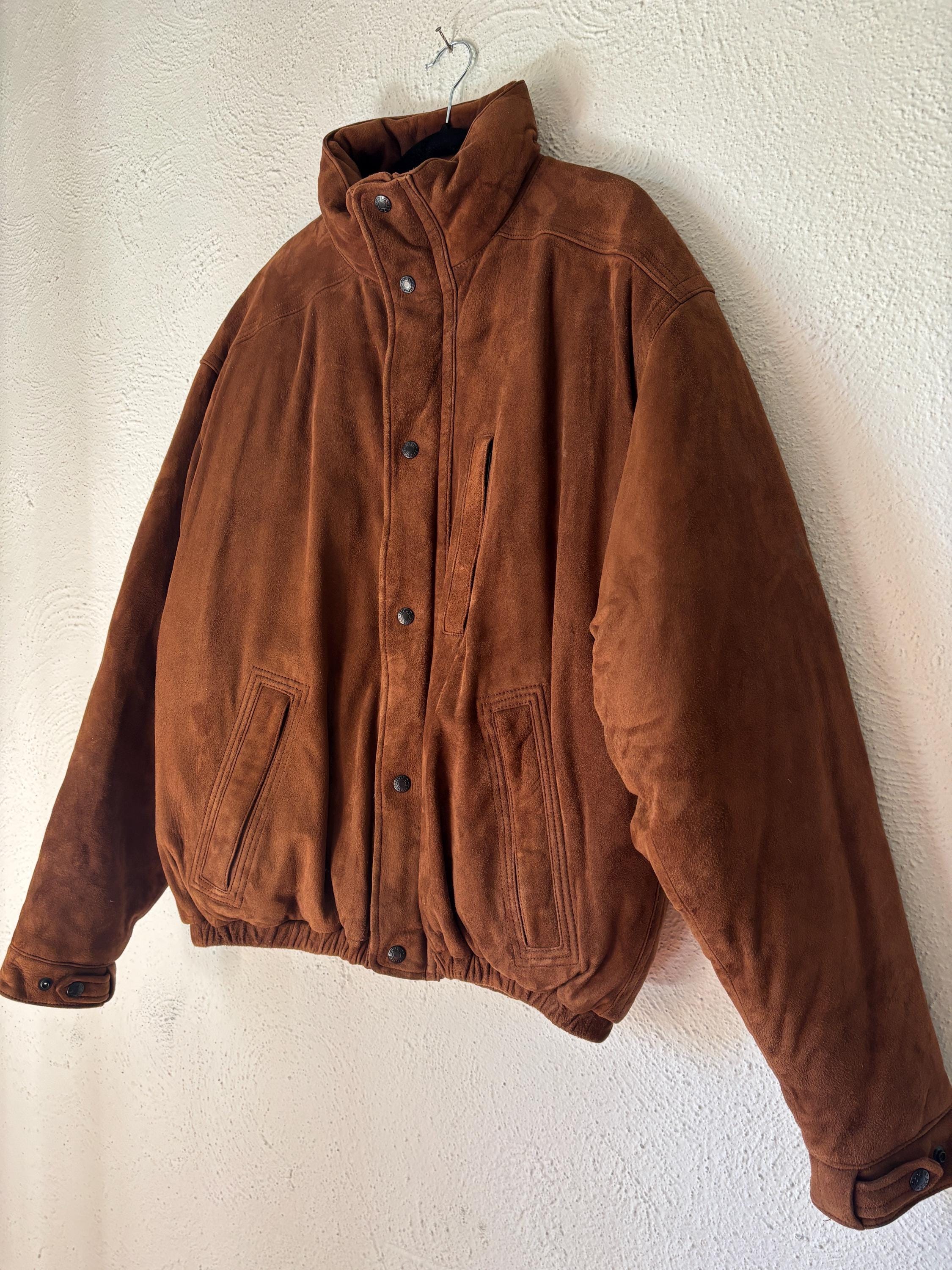 Rare POLO Sport Men’s Brown Suede Quilted Jacket Coat Down Filled Ralph Lauren Size Large Bomber Jacket Pockets