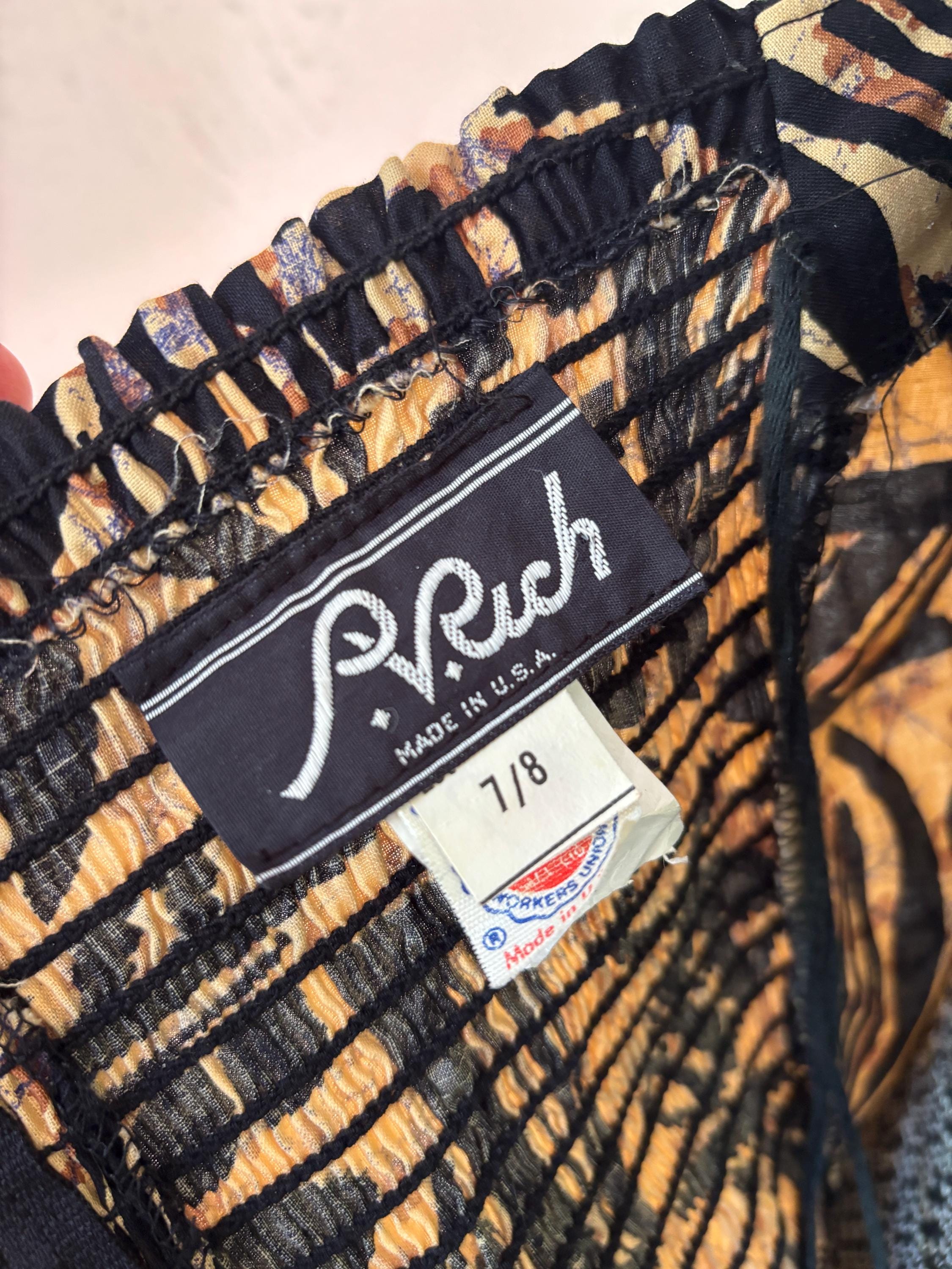 Tropical Brown Print Strapless Dress Sexy Graphic Maxi Stretch Panel Dress Sweetheart Neckline Made in USA 7/8 Vintage P.V. Rich Union Made