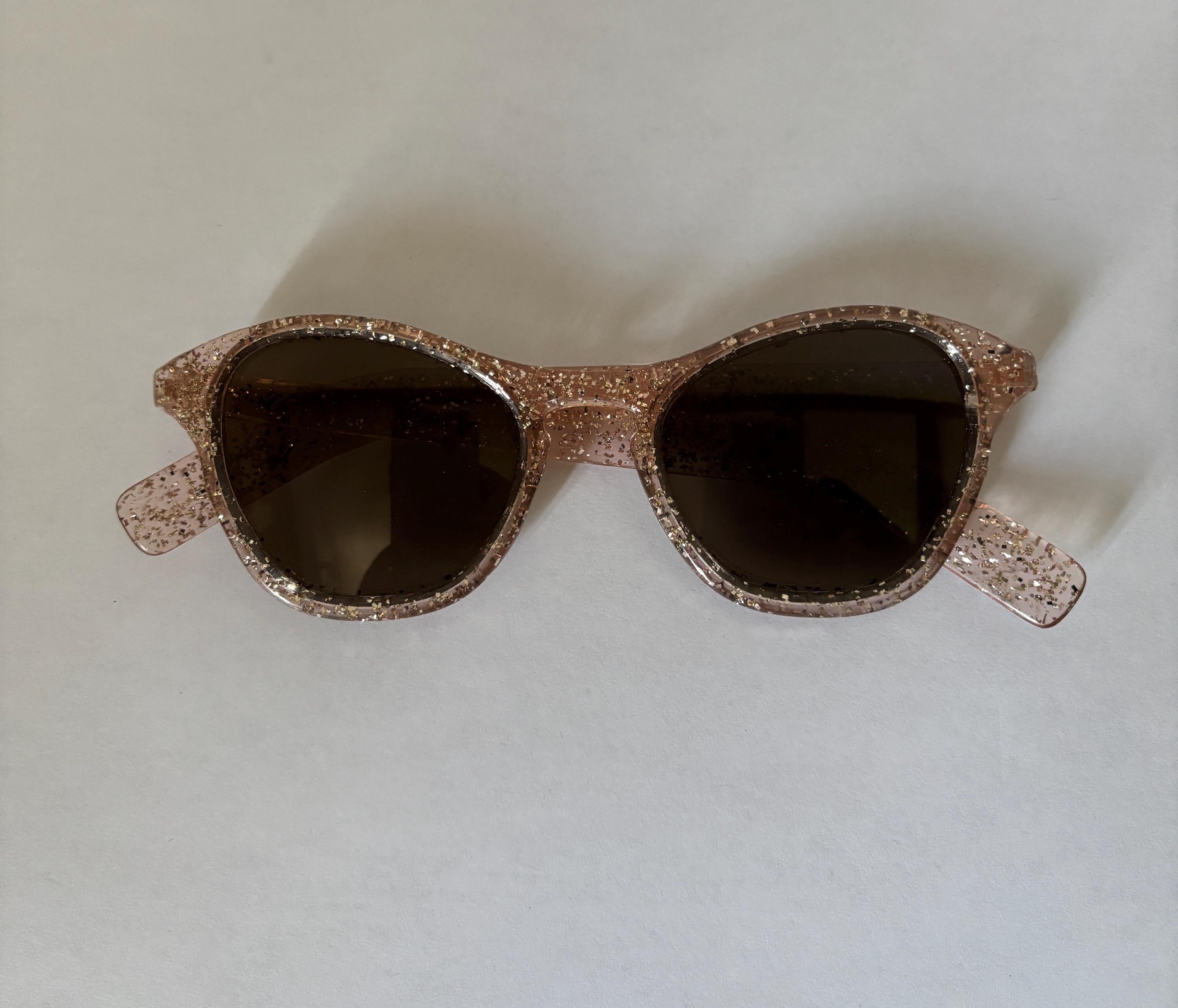Vintage 50s 60s Pink Glitter Bakelite Cateye Wayfarer Sunglasses Eyeglasses Retro Preppy