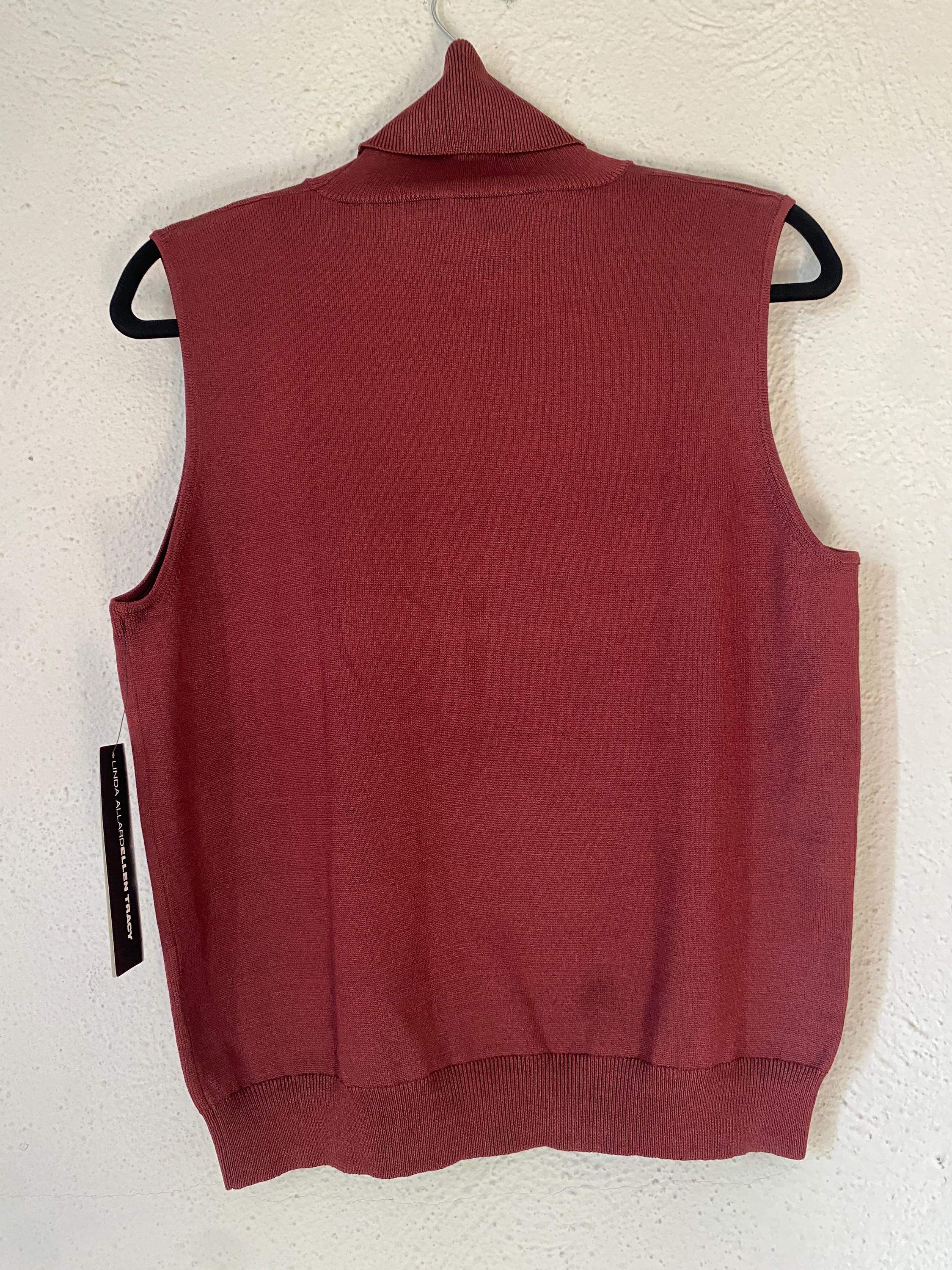 Linda Allard Ellen Tracy Silk Blend Knit Sweater Tank Top Sleeveless Turtleneck Deep Red Oxblood Maroon Shirt Size X Plus Size NWT