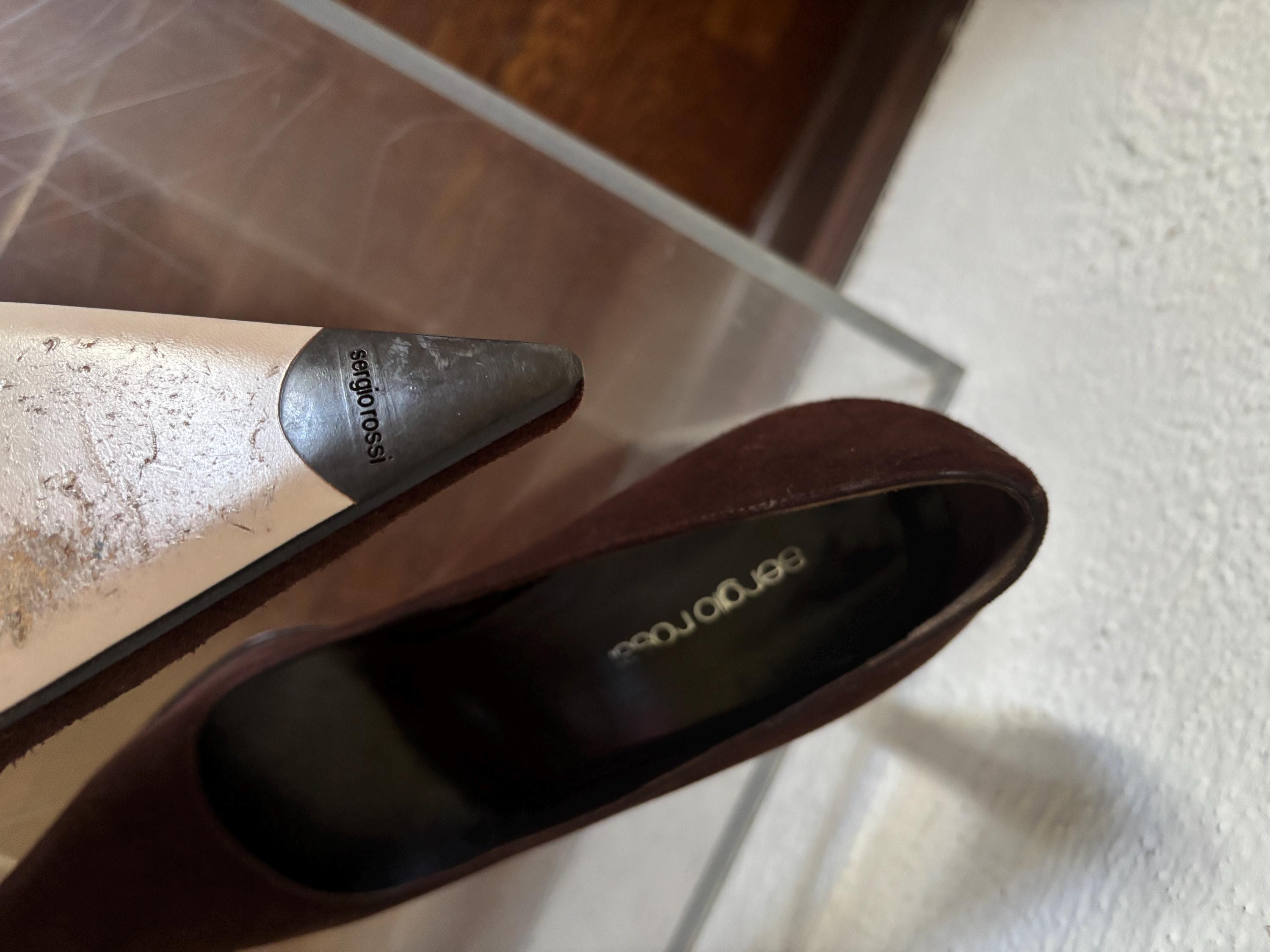 Sergio Rossi Witchy Pointed Brown Suede Made in Italy Heels Pumps Size 37 1/2 Sexy Elegant Pointy Women’s Shoes