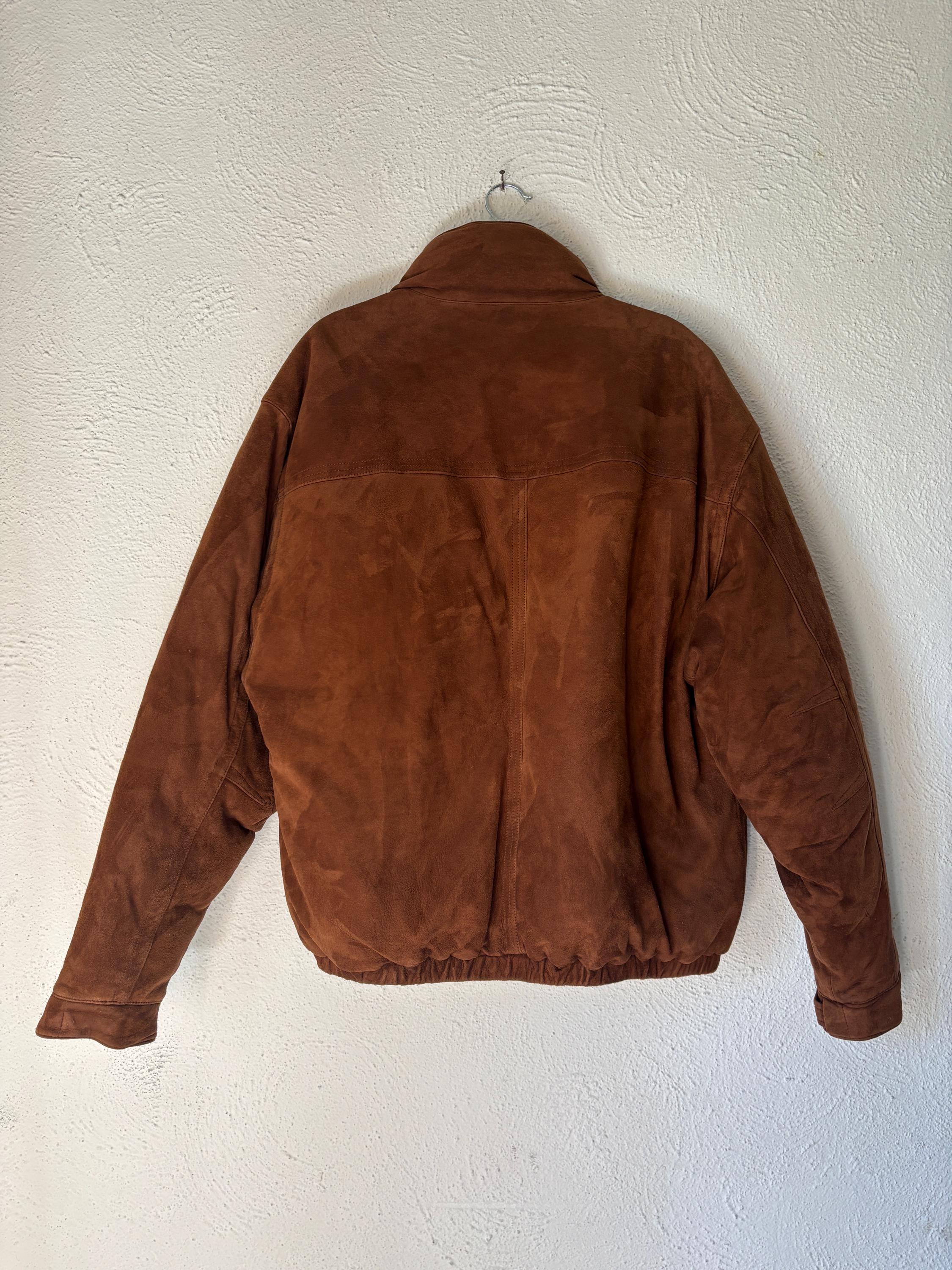 Rare POLO Sport Men’s Brown Suede Quilted Jacket Coat Down Filled Ralph Lauren Size Large Bomber Jacket Pockets