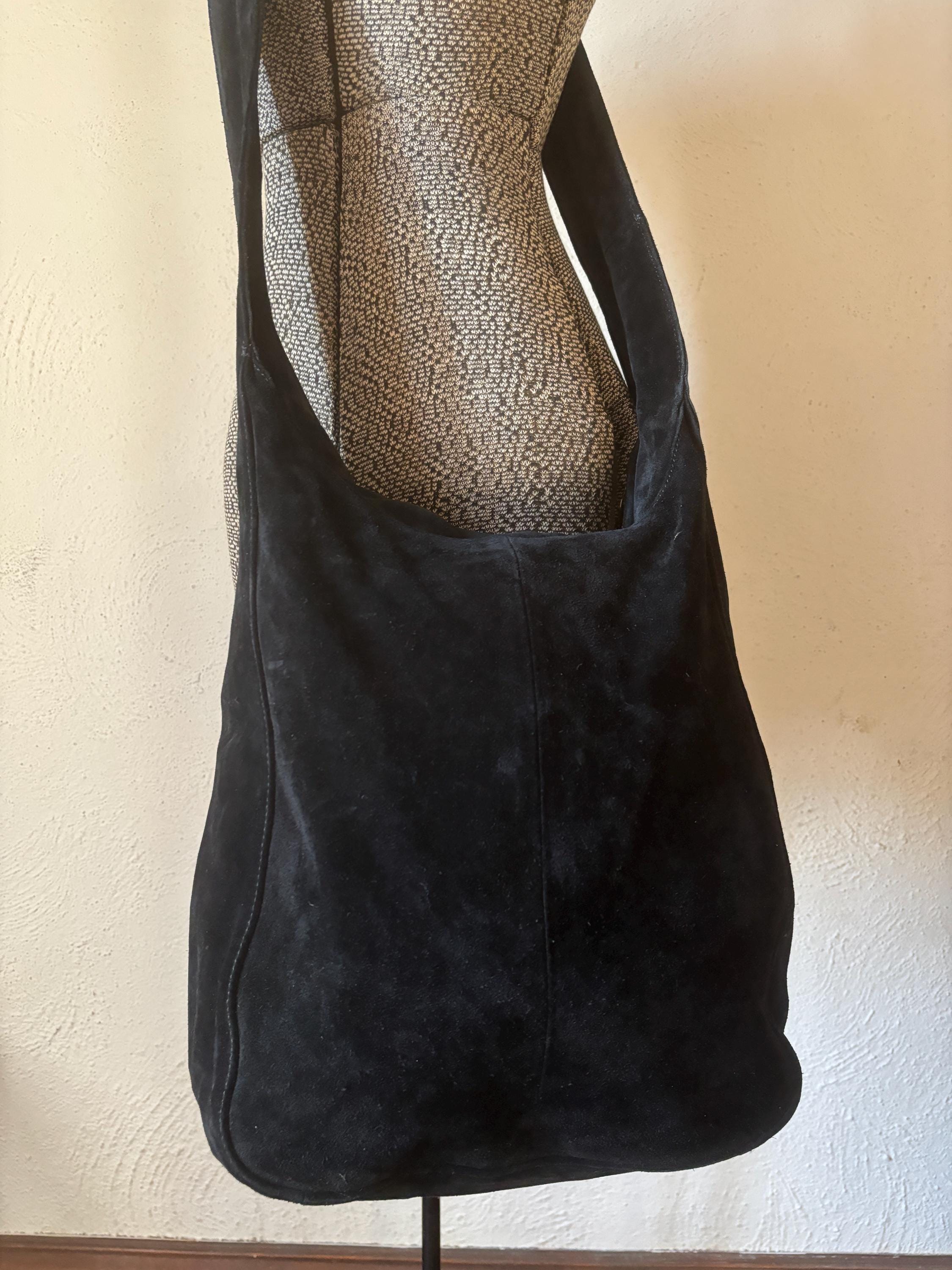 J. Jill Black Suede Wide Crossbody Long Strap Large Leather Bag 90s Minimal Classic Handbag