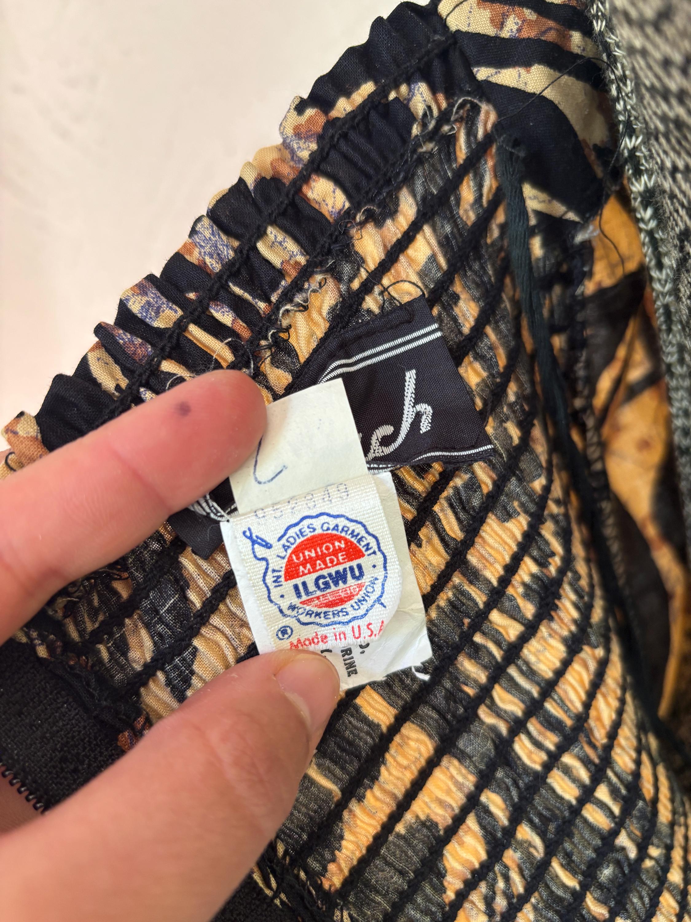 Tropical Brown Print Strapless Dress Sexy Graphic Maxi Stretch Panel Dress Sweetheart Neckline Made in USA 7/8 Vintage P.V. Rich Union Made