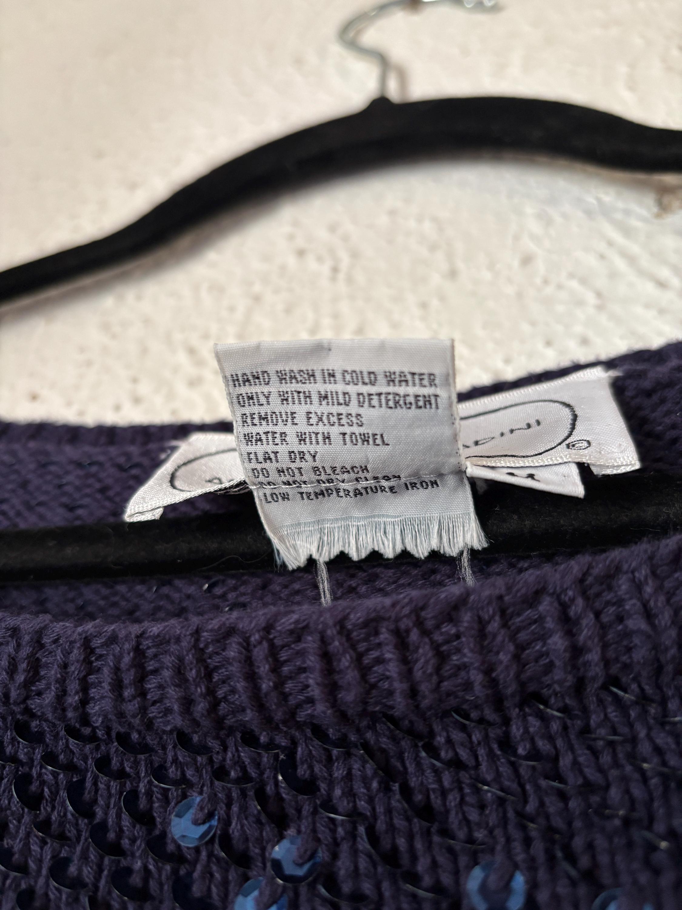 Sequined Navy Blue and White Striped Long Tunic Sweater by Adrienne Vittadini 80s 90s Cotton Medium Preppy Elegant