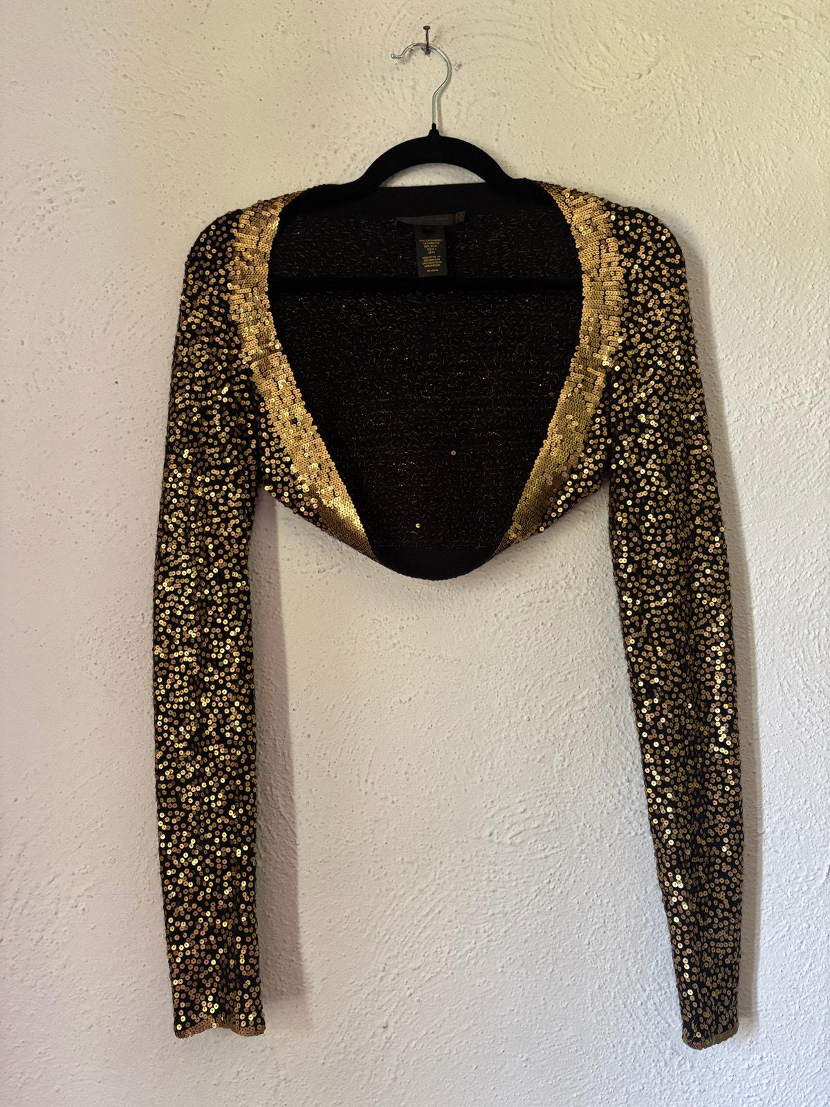 Donna Karan Collection Cashmere Silk Gold Sequin Shoulder Shrug Sweater Cardigan Medium